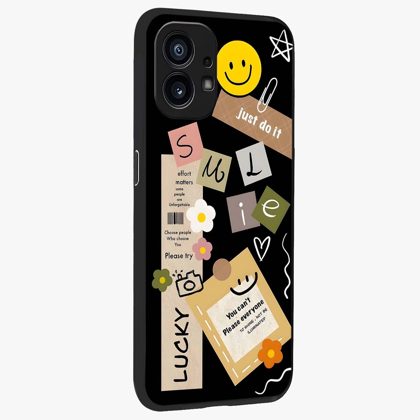 Lucky Aesthetic Collage Glass Case upright view showcasing vibrant collage artwork with youthful aesthetic theme.