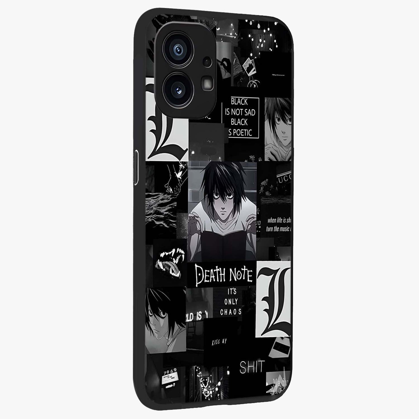 Midnight Chaos Mind Glass Case upright view showcasing expressive abstract artwork with bold dark theme.