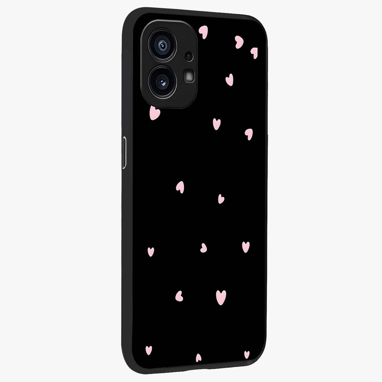 Pink Love Drops Glass Case upright view showcasing charming heart drop artwork with romantic playful theme.