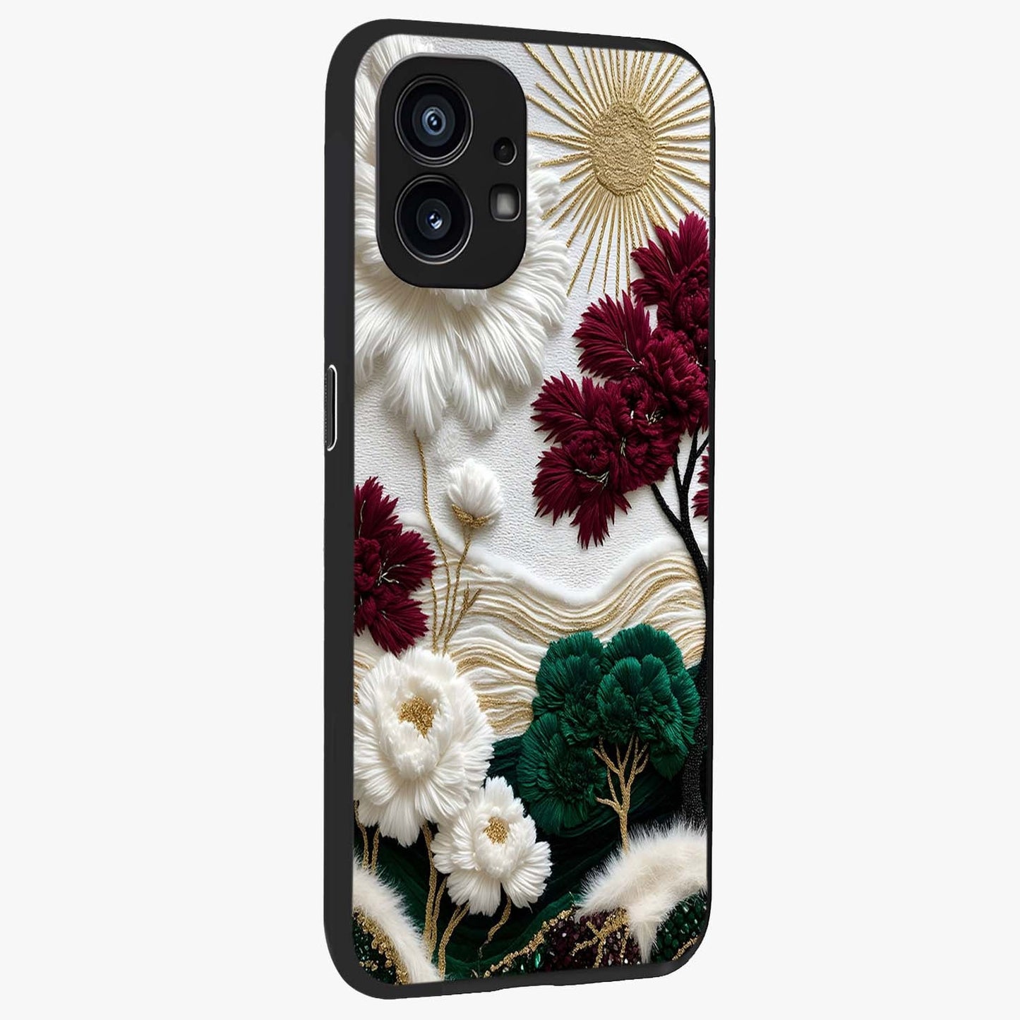 Radiant Bloom Elegance Glass Case upright view showcasing decorative flower artwork with refined botanical theme.