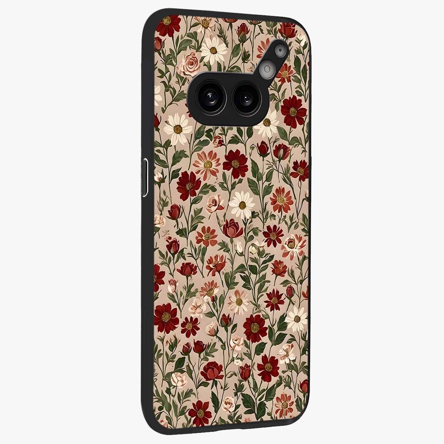 Biege Flower With Leaf Glass Case upright view showcasing delicate beige flower illustration with clean botanical style.