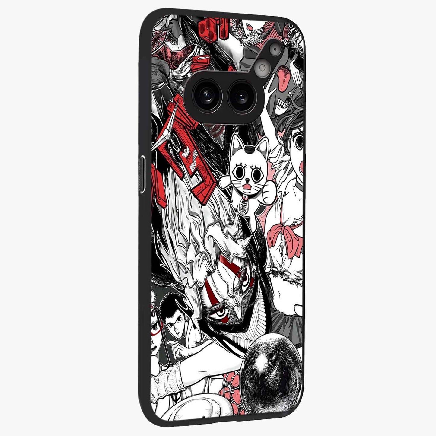Crimson Chaos Panel Glass Case upright view showcasing intense crimson artwork with dramatic aesthetic style.