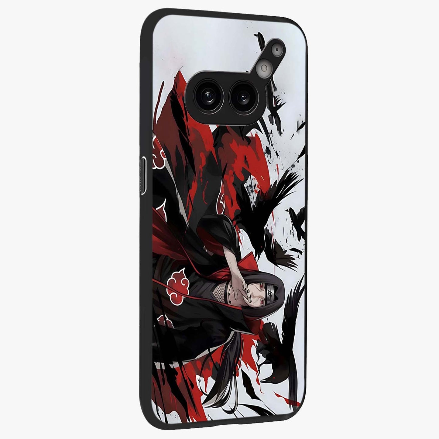 Crimson Crow Illusion Glass Case upright view showcasing striking crow illusion artwork with intense crimson theme.