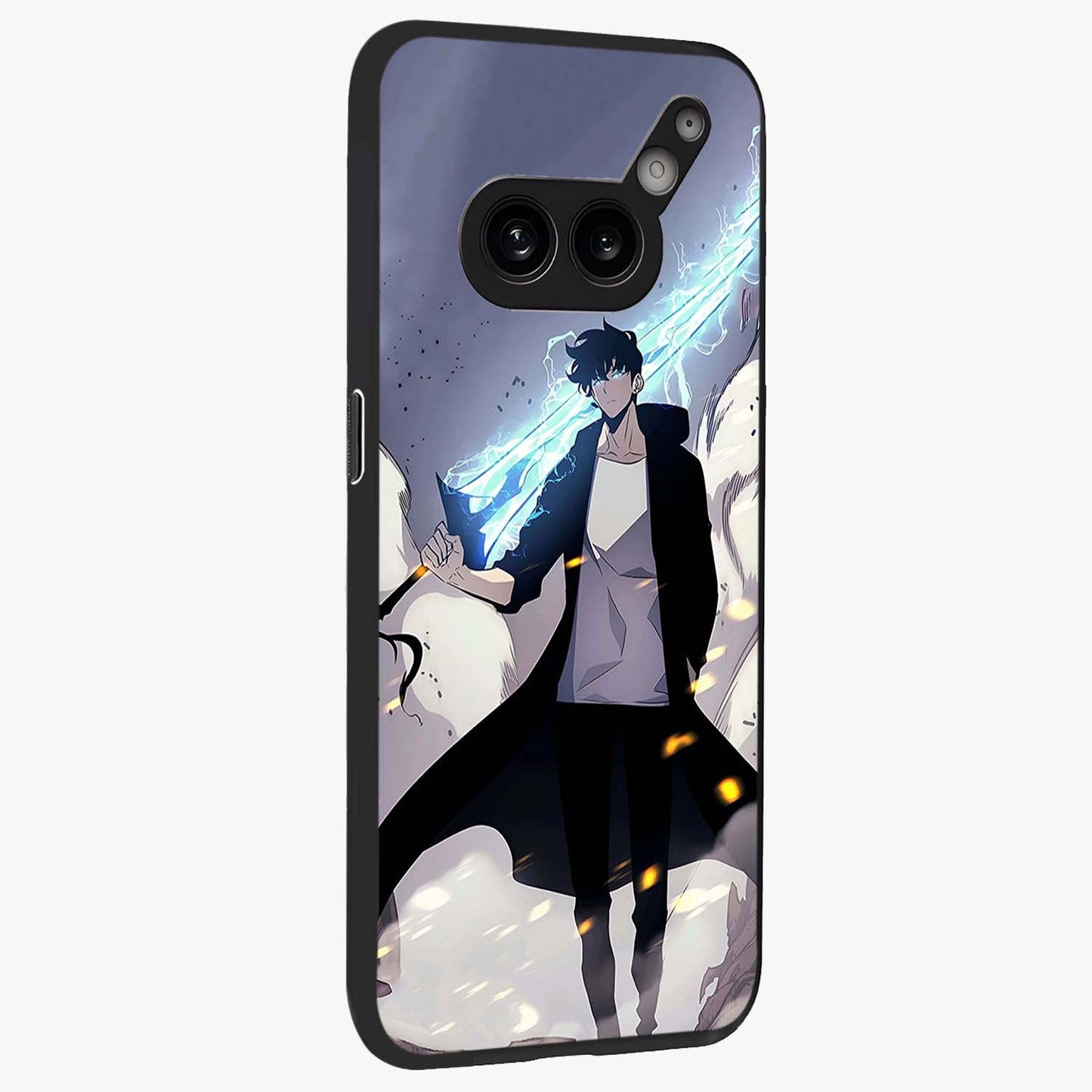 Dark Lightning Anime Warrior Glass Case upright view showcasing dramatic warrior artwork with dark lightning aesthetic.