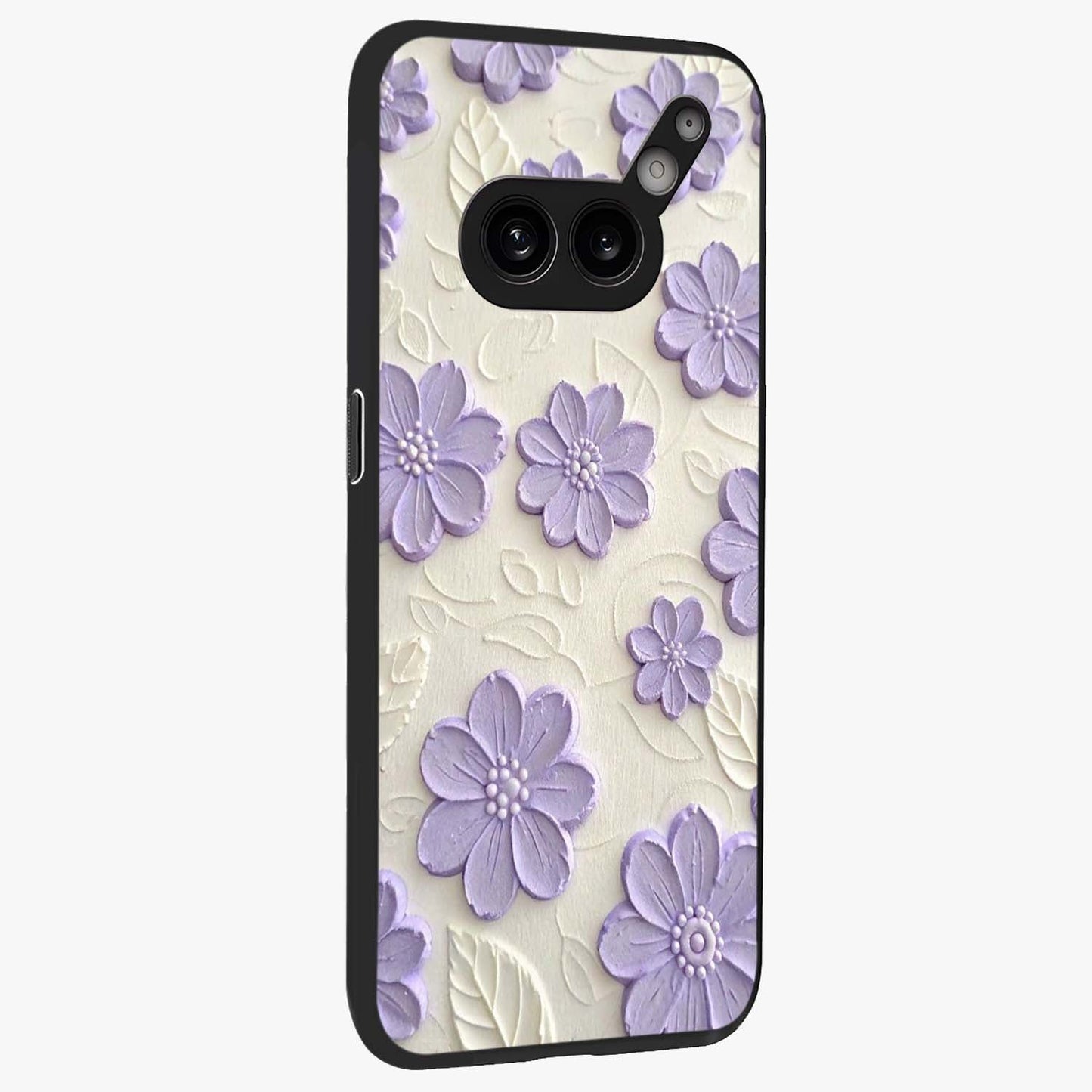 Floral Wall Art With Purple Flowers Glass Case upright view showcasing elegant purple flower artwork with decorative floral theme.