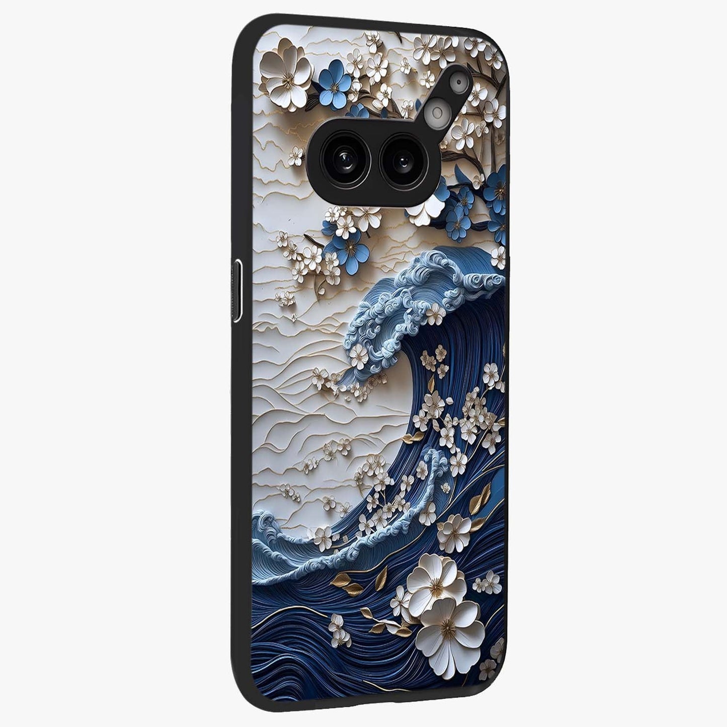 Floral Wave Origami Glass Case upright view showcasing creative floral origami artwork with artistic decorative theme.