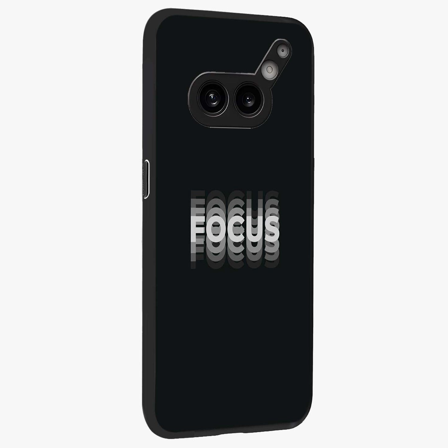 Focused Blade Discipline Glass Case upright view showcasing strong typography statement with sleek motivational theme.