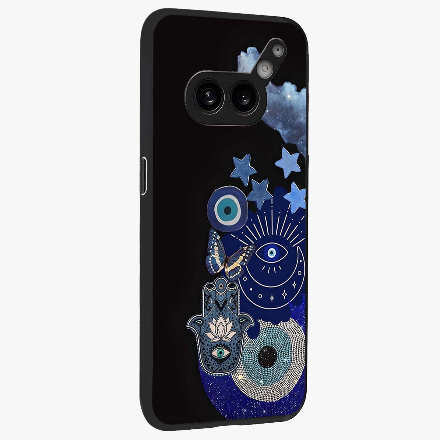 Galactic Charm Cluster Glass Case upright view showcasing glowing cosmic charm artwork with magical celestial style.