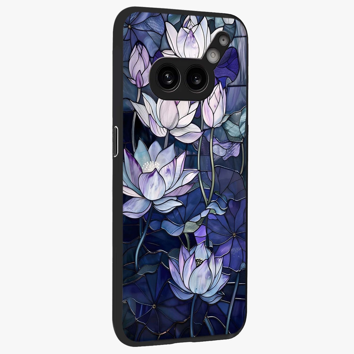 Gloss Petal Rush Glass Case upright view showcasing dynamic floral petal artwork with modern botanical theme.
