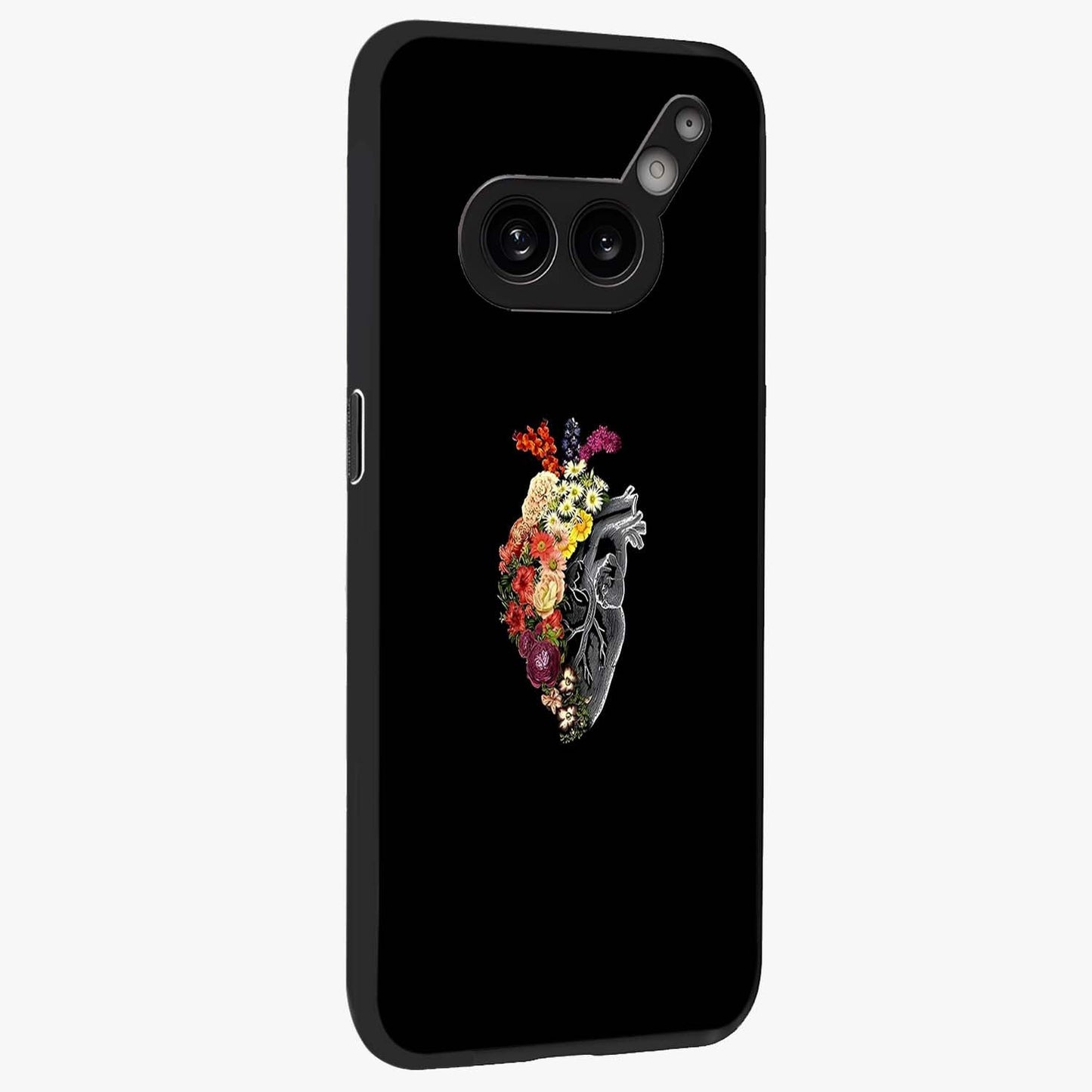 Heart With Flowers Glass Case upright view showcasing decorative heart and floral artwork with sweet romantic theme.