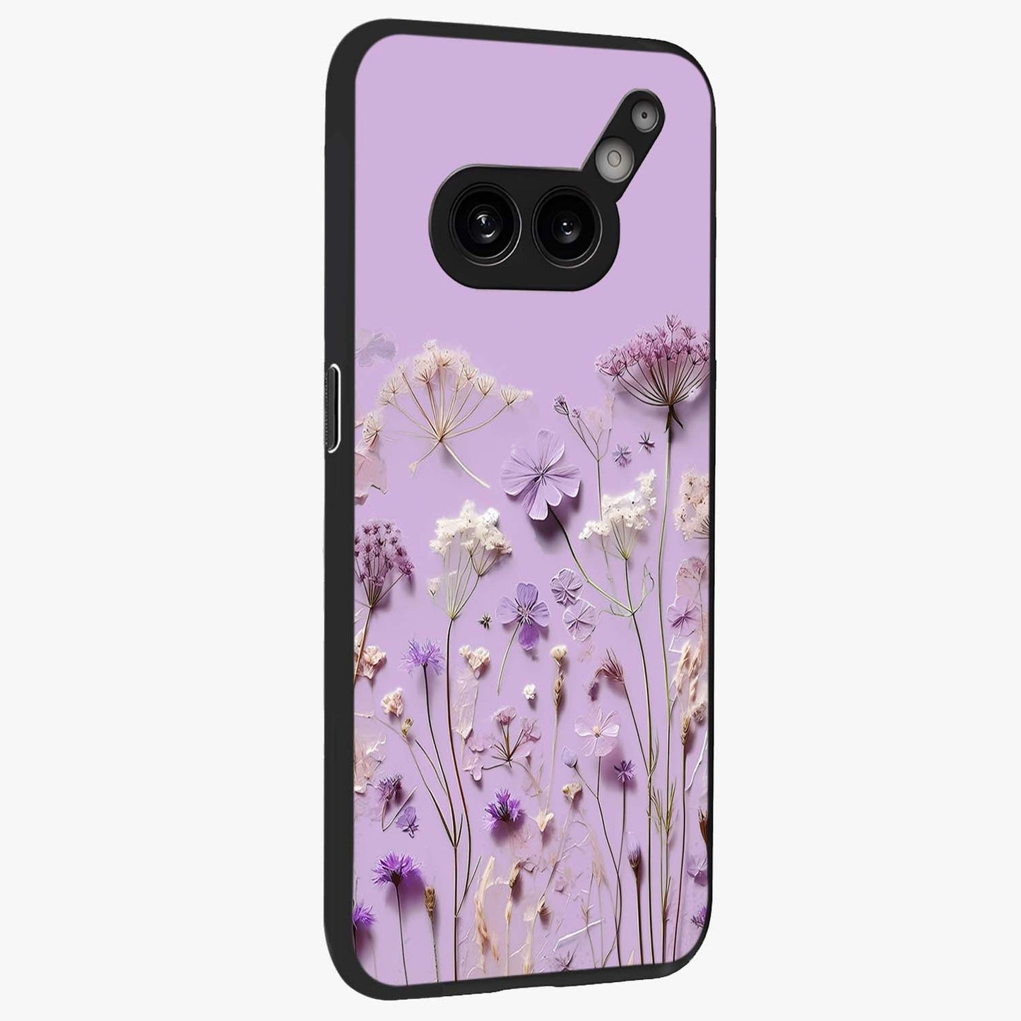 Lavender Blossom Dream Glass Case upright view showcasing delicate lavender blossom artwork with peaceful floral theme.