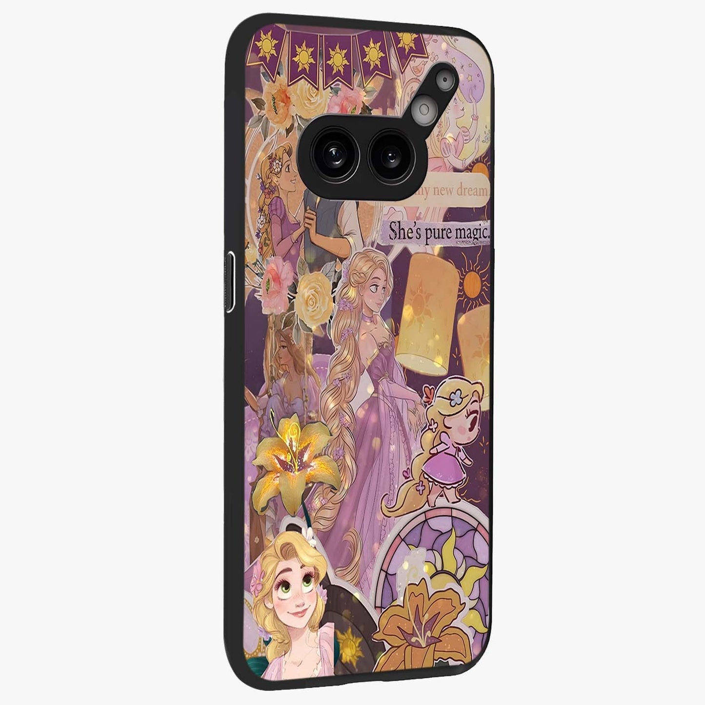 Magical Tangled Dream Glass Case upright view showcasing enchanting artistic artwork with dreamy fantasy theme.