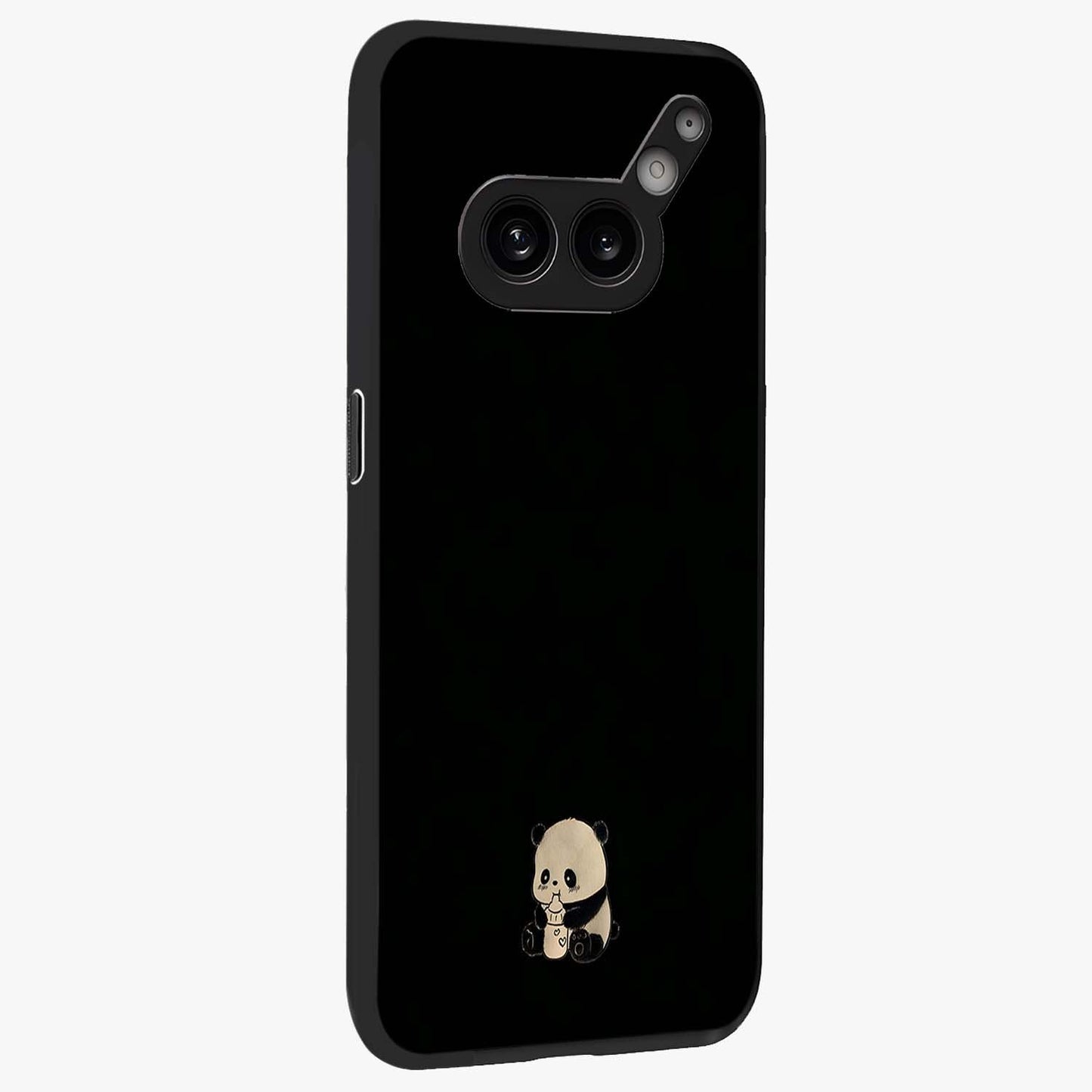 Midnight Panda Love Glass Case upright view showcasing charming panda artwork with playful romantic theme.