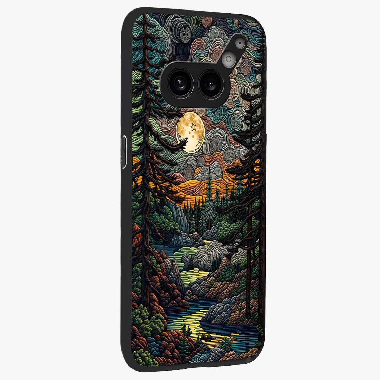 Moonlight Forest Dream Glass Case upright view showcasing magical forest artwork with calm night theme.