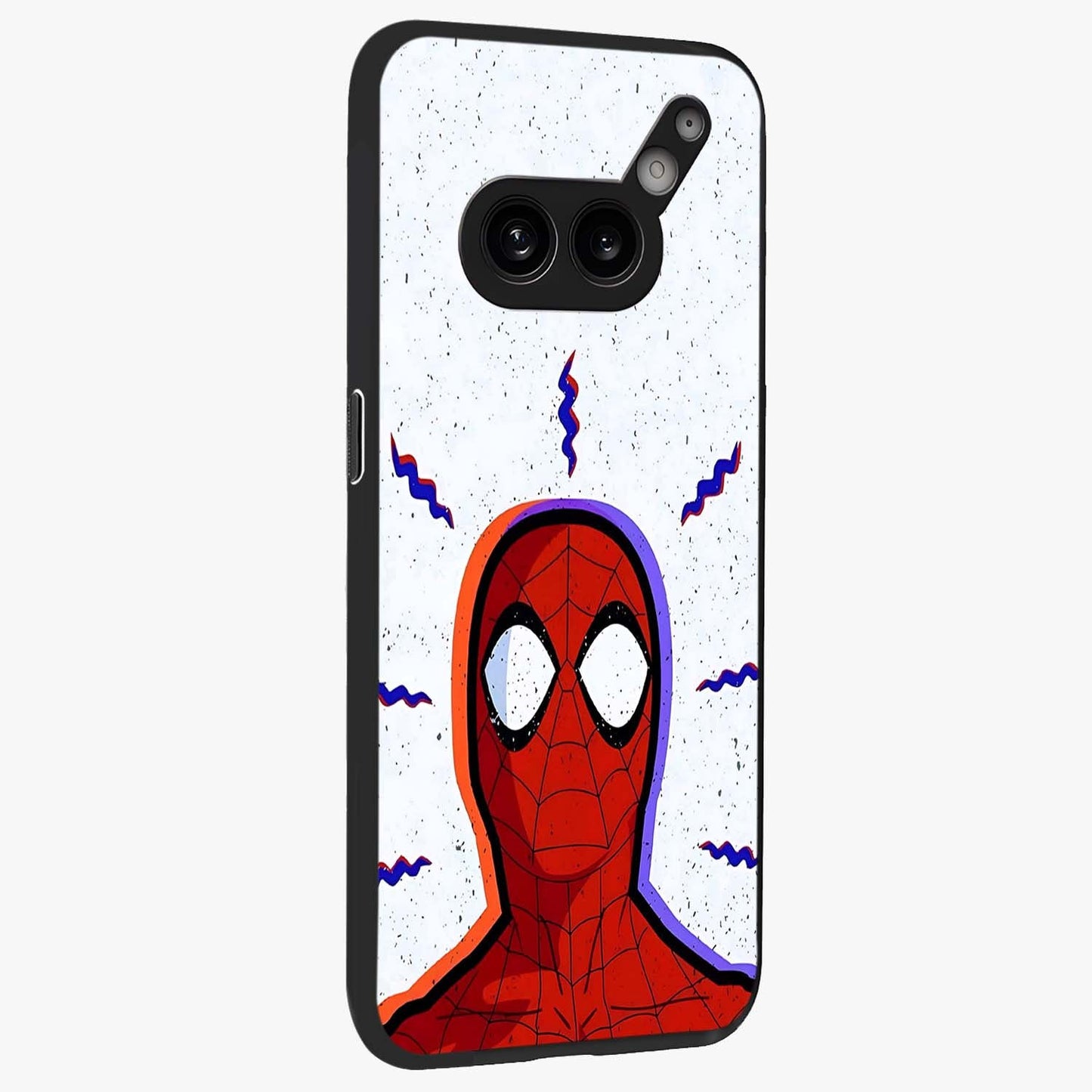 Omg Spiderman Glass Case upright view showcasing energetic superhero artwork with vibrant comic theme.