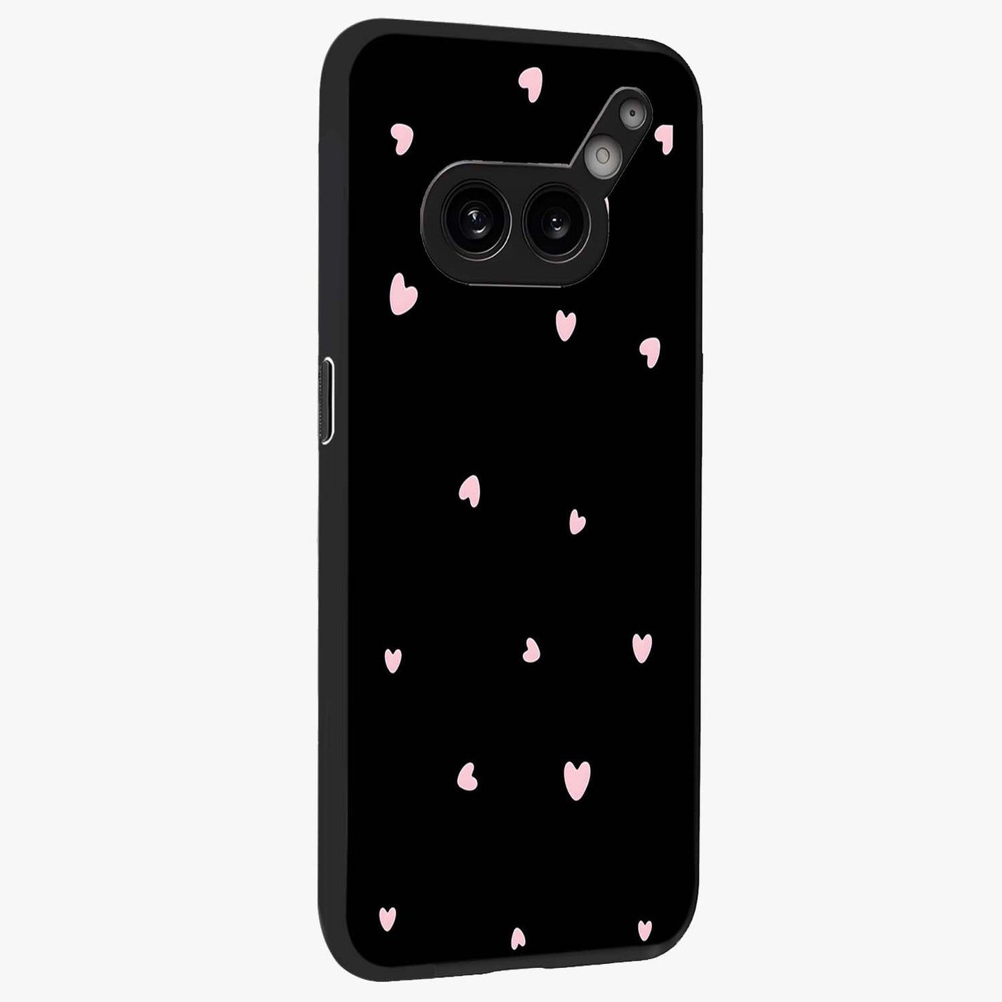 Pink Love Drops Glass Case upright view showcasing charming heart drop artwork with romantic playful theme.