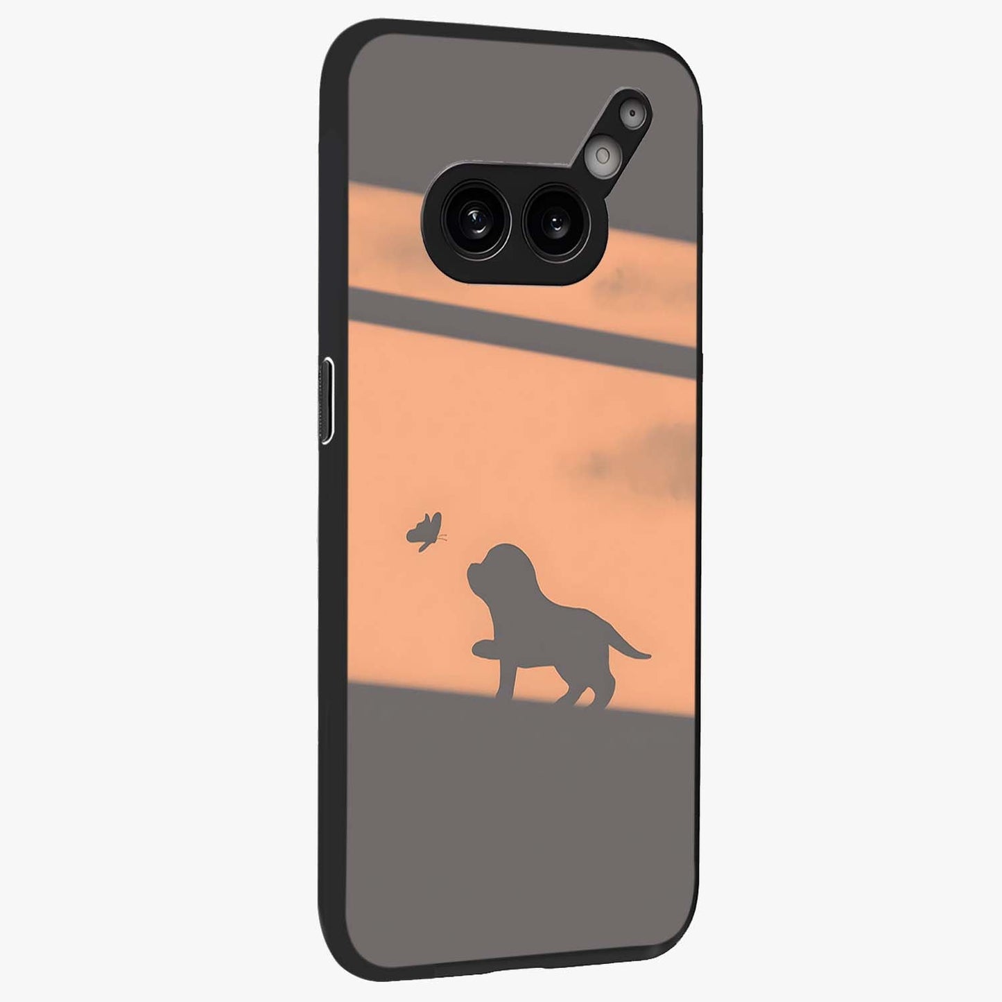 Puppy Shadow Art Glass Case upright view showcasing charming puppy artwork with creative silhouette theme.