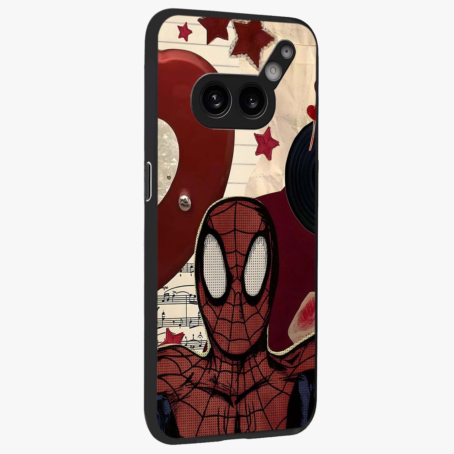 Web Warrior Vibes Glass Case upright view showcasing energetic superhero artwork with bold action theme.