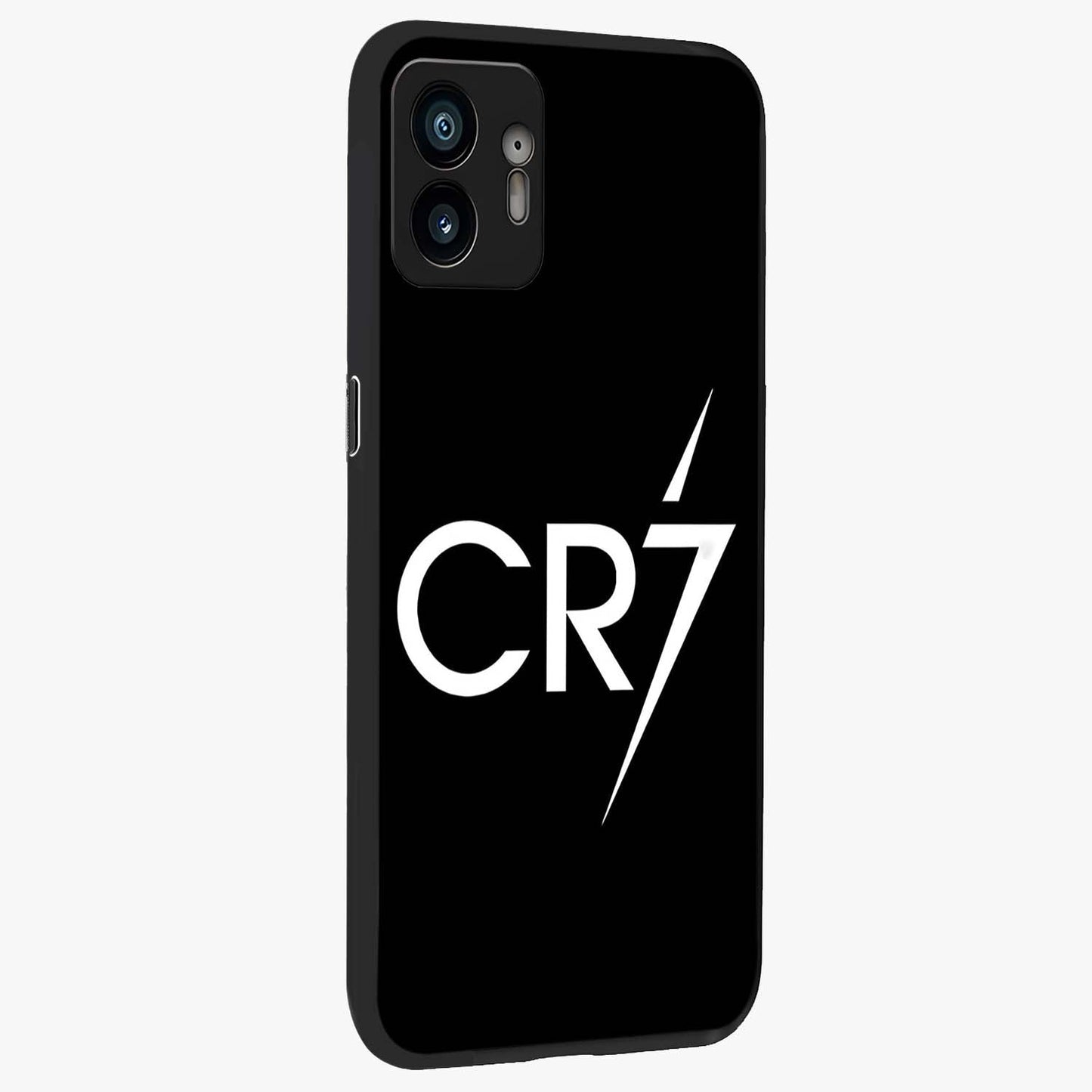 Cr7 Elite Strike Glass Case upright view showcasing energetic football inspired design with modern sports aesthetic.