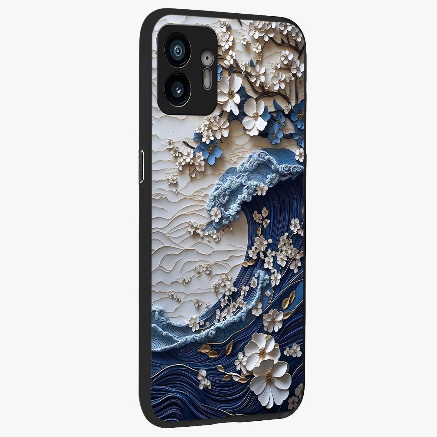 Floral Wave Origami Glass Case upright view showcasing creative floral origami artwork with artistic decorative theme.