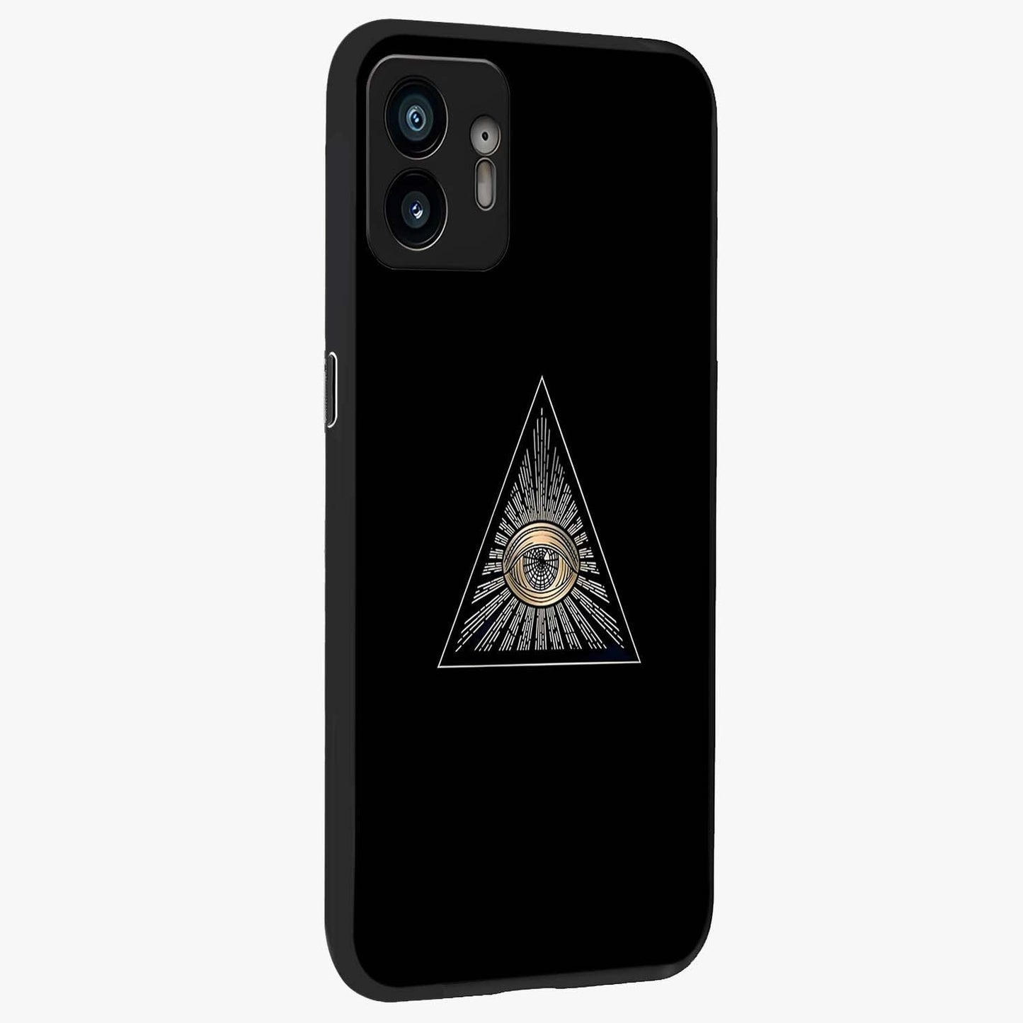 Illuminati Evil Glass Case upright view showcasing striking illuminati artwork with mysterious symbolic theme.