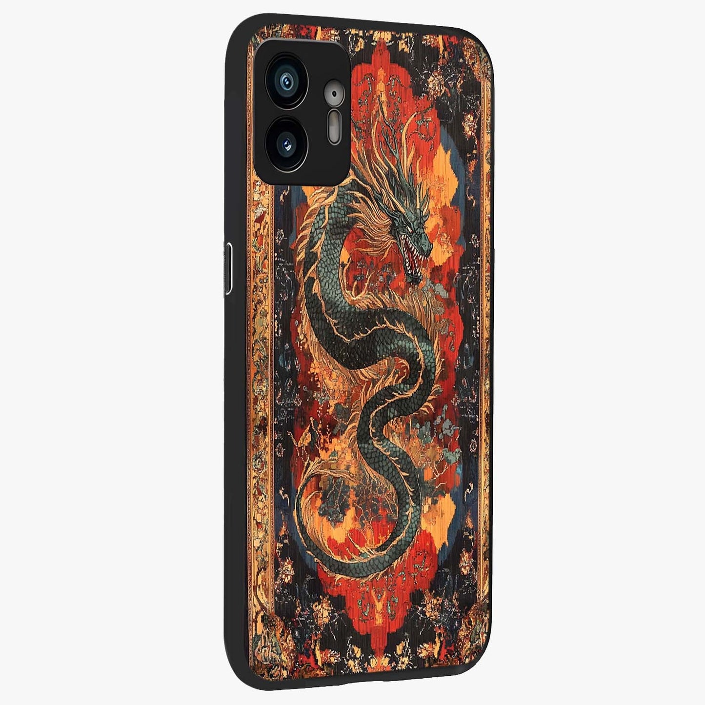 Inferno Dragon Soul Glass Case upright view showcasing intense dragon artwork with fantasy fire theme.