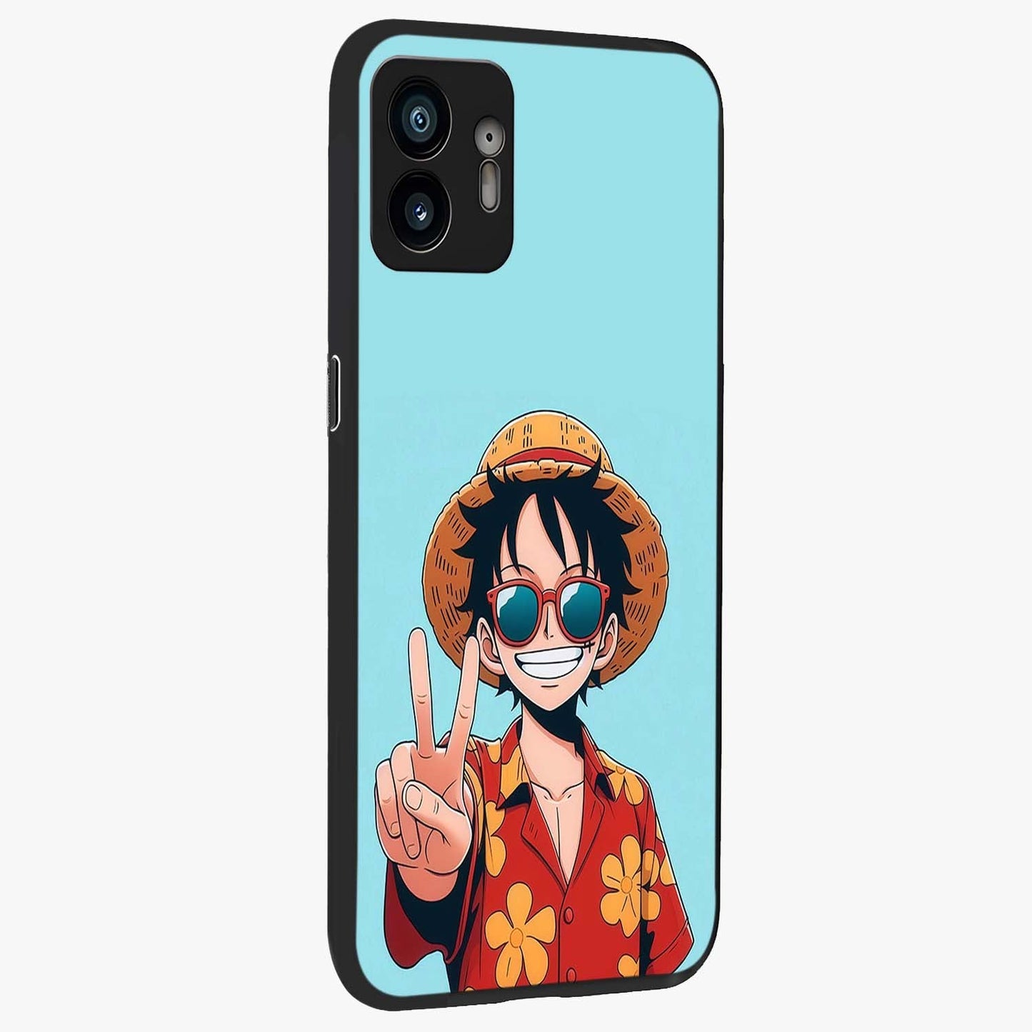 Luffy Summer Anime Vibe Glass Case upright view showcasing dynamic anime artwork with bright adventurous theme.