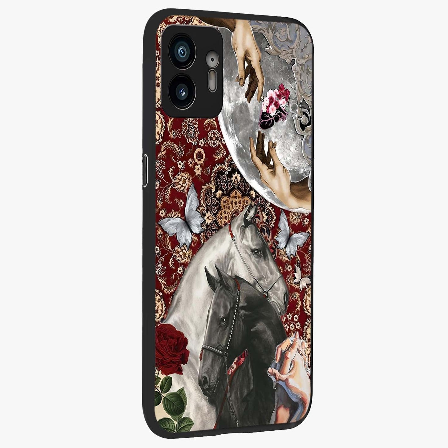 Moonlit Royal Stallion Glass Case upright view showcasing dramatic horse artwork with glowing moon themed design.