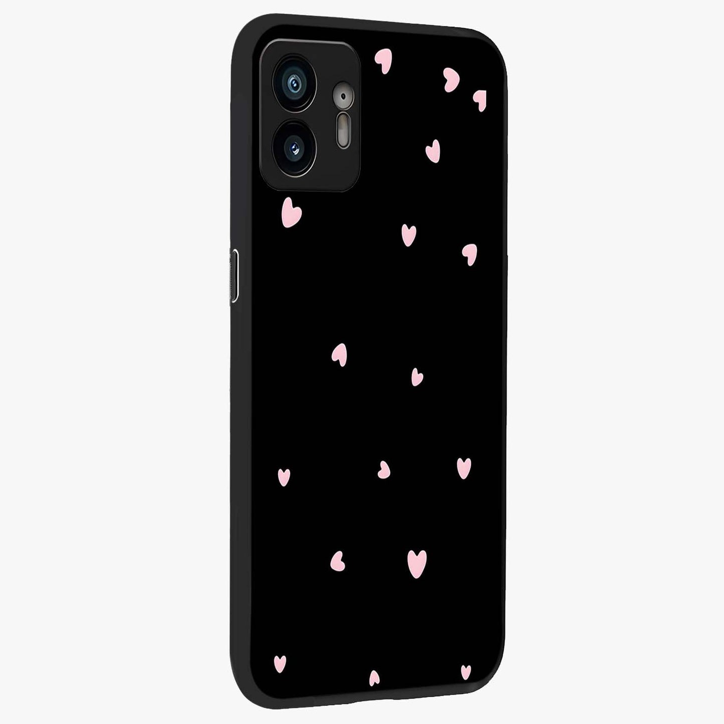 Pink Love Drops Glass Case upright view showcasing charming heart drop artwork with romantic playful theme.