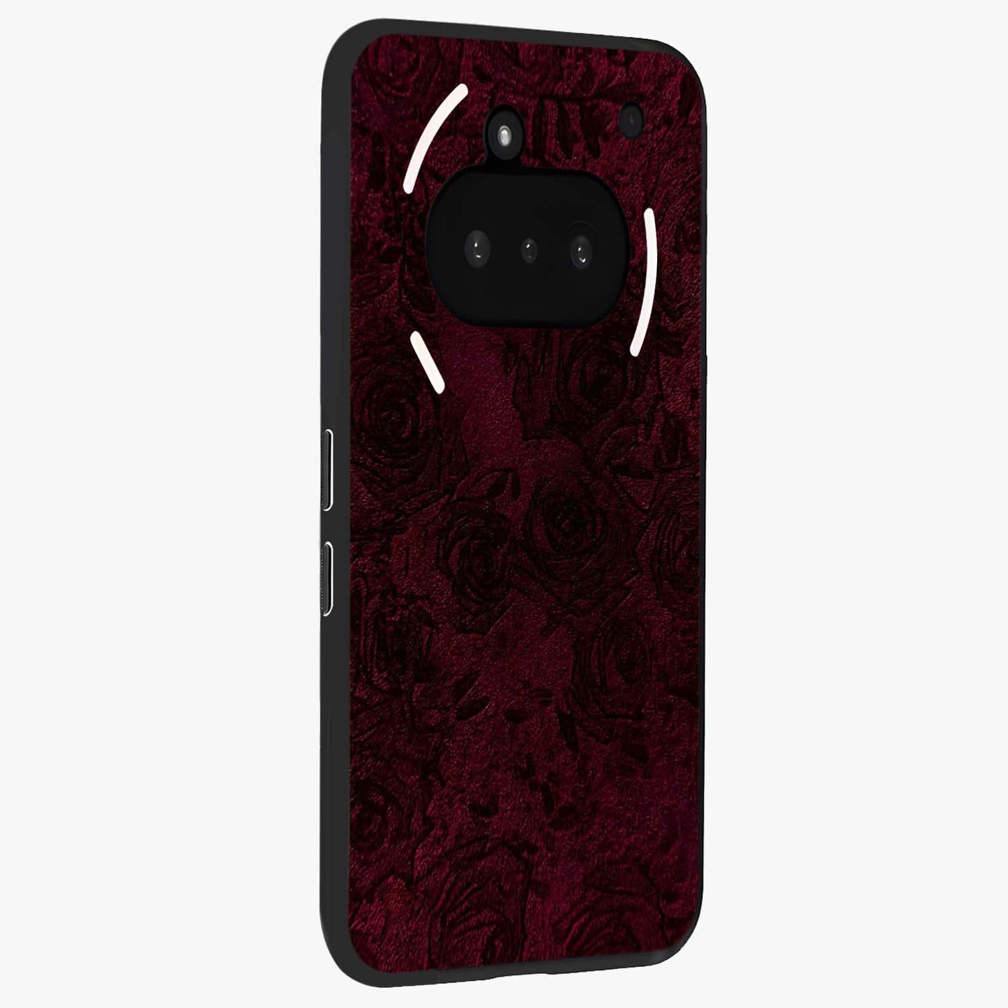 Crimson Fade Flow Glass Case upright view showcasing dynamic crimson flow artwork with stylish abstract theme.