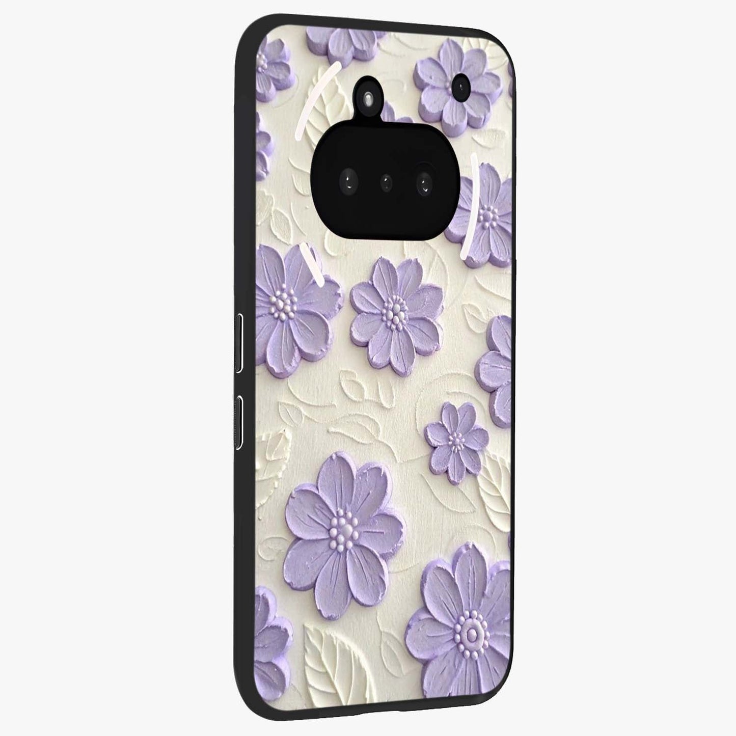 Floral Wall Art With Purple Flowers Glass Case upright view showcasing elegant purple flower artwork with decorative floral theme.