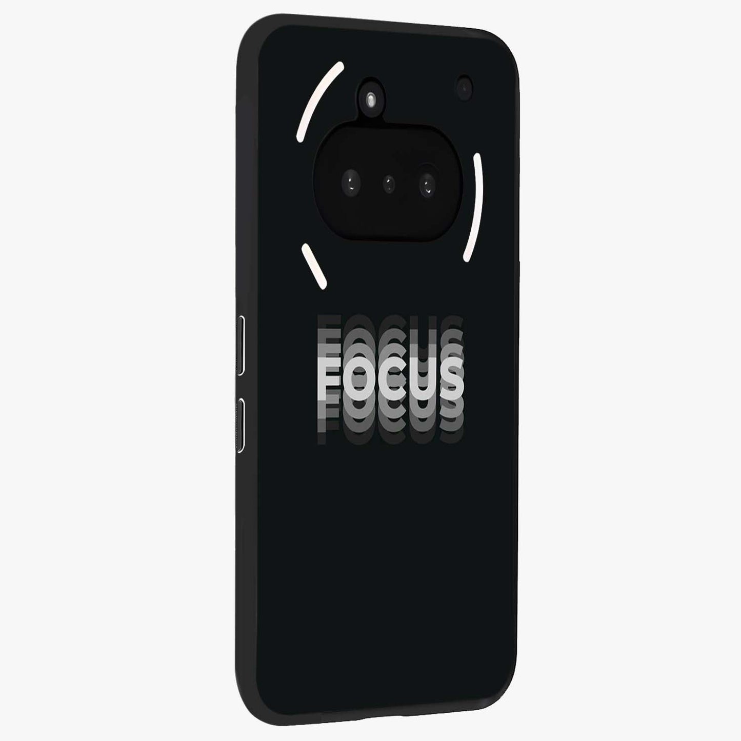 Focused Blade Discipline Glass Case upright view showcasing strong typography statement with sleek motivational theme.