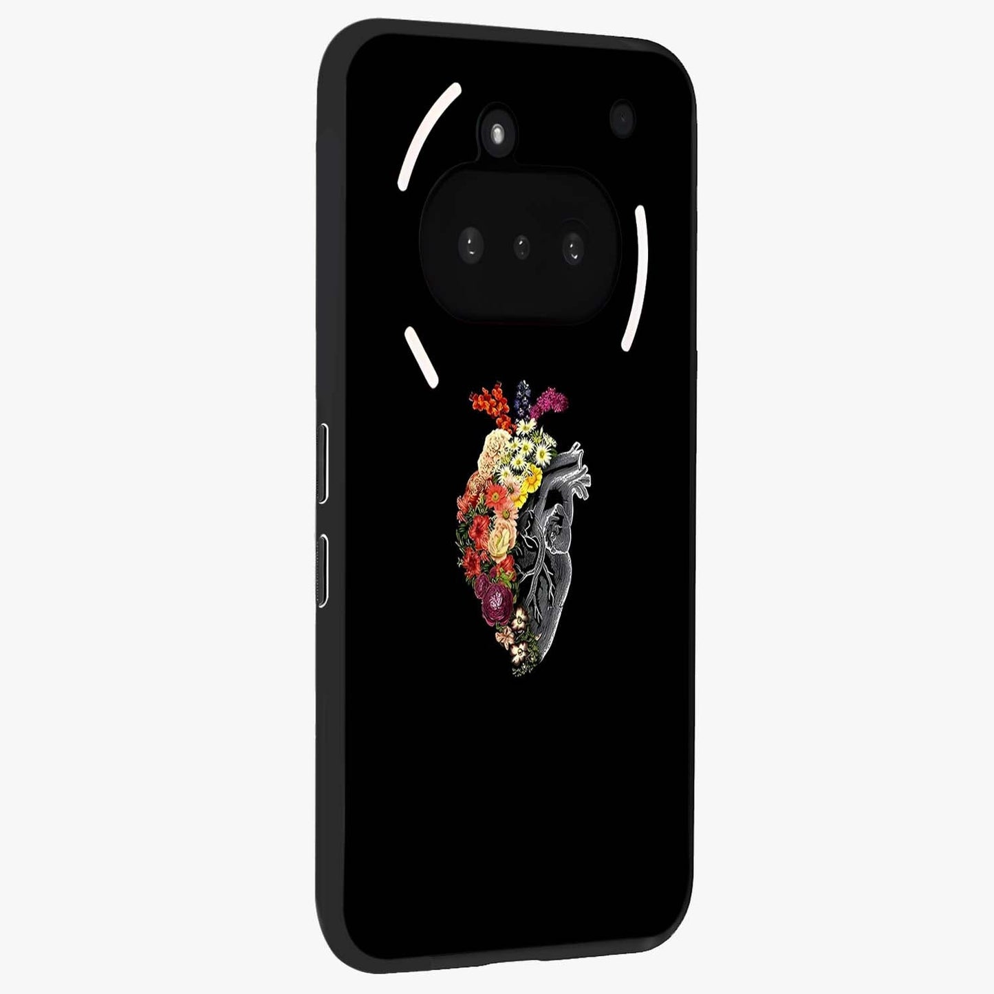 Heart With Flowers Glass Case upright view showcasing decorative heart and floral artwork with sweet romantic theme.