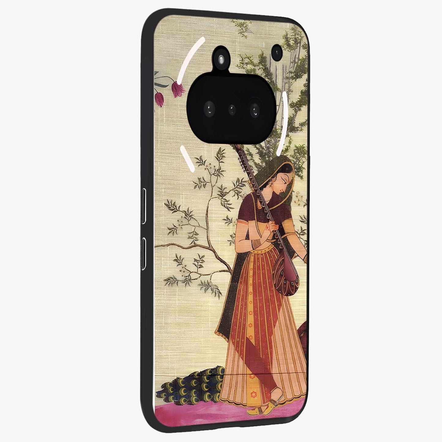 Lady With Veena Art Glass Case upright view showcasing classical veena artwork with traditional artistic theme.