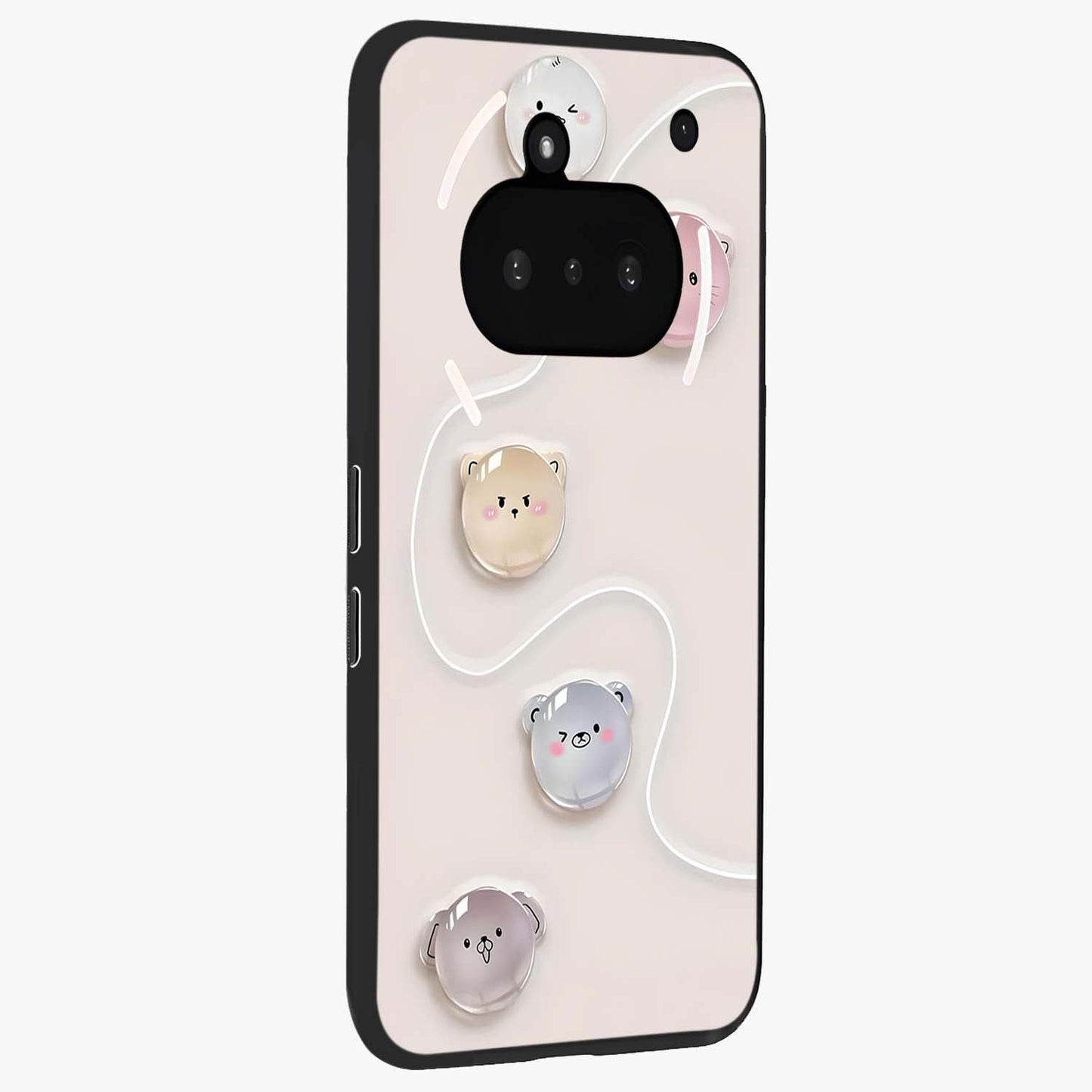 Puffy Face Parade Glass Case upright view showcasing adorable character artwork with cheerful animated theme.