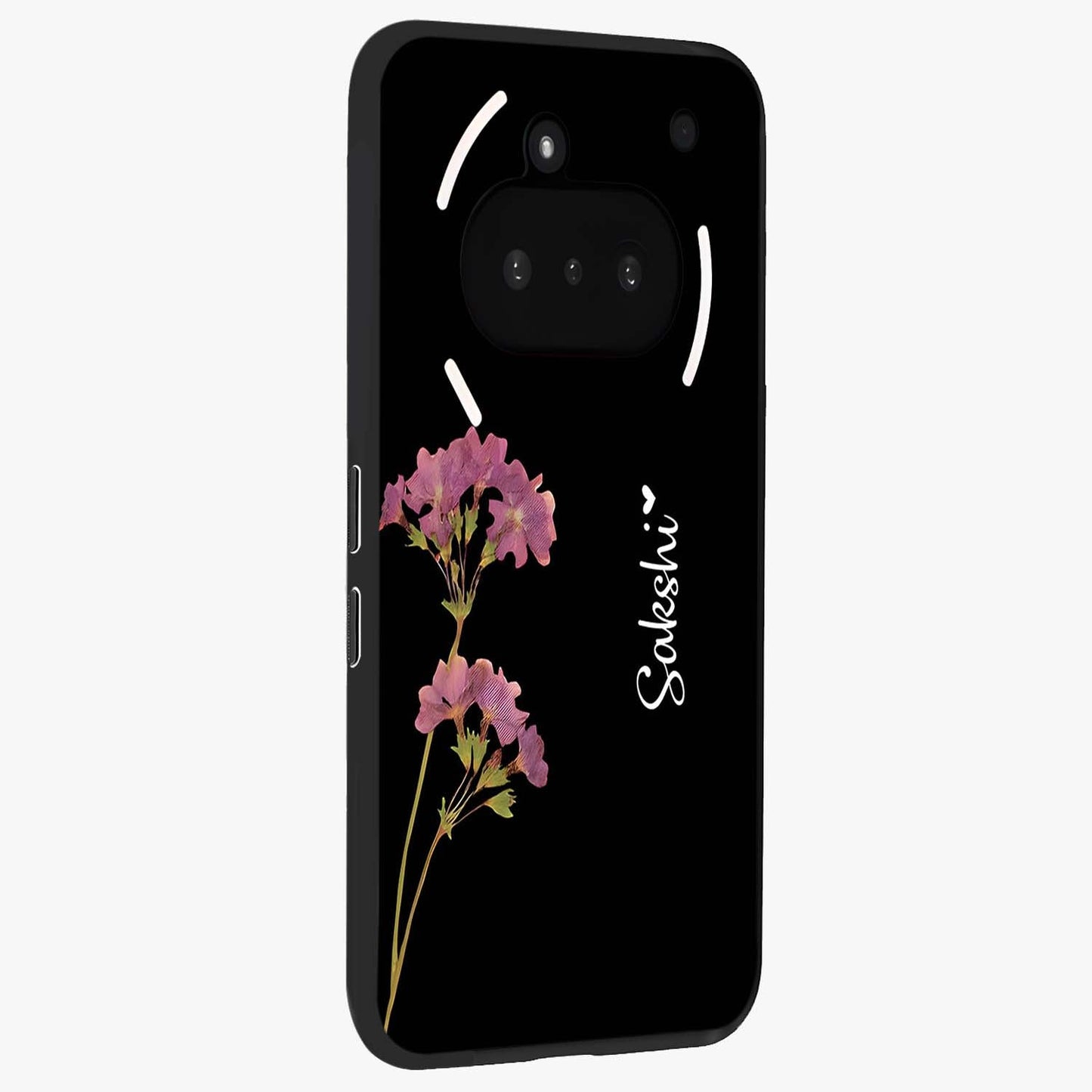 Riching Lavender Flower Custom Name Glass Case upright view showcasing elegant lavender floral artwork with personalized aesthetic.