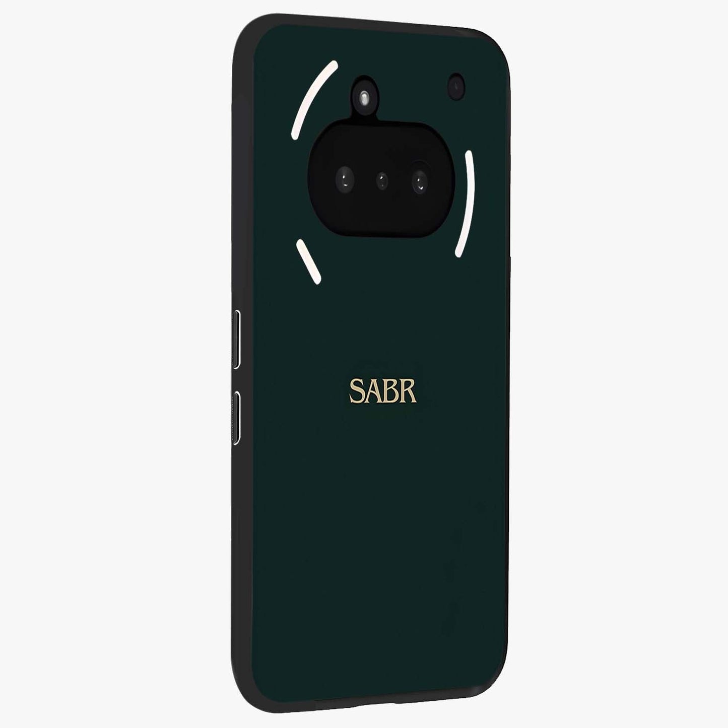 Sabr Minimal Patience Glass Case upright view showcasing calm minimalist artwork with motivational patience theme.