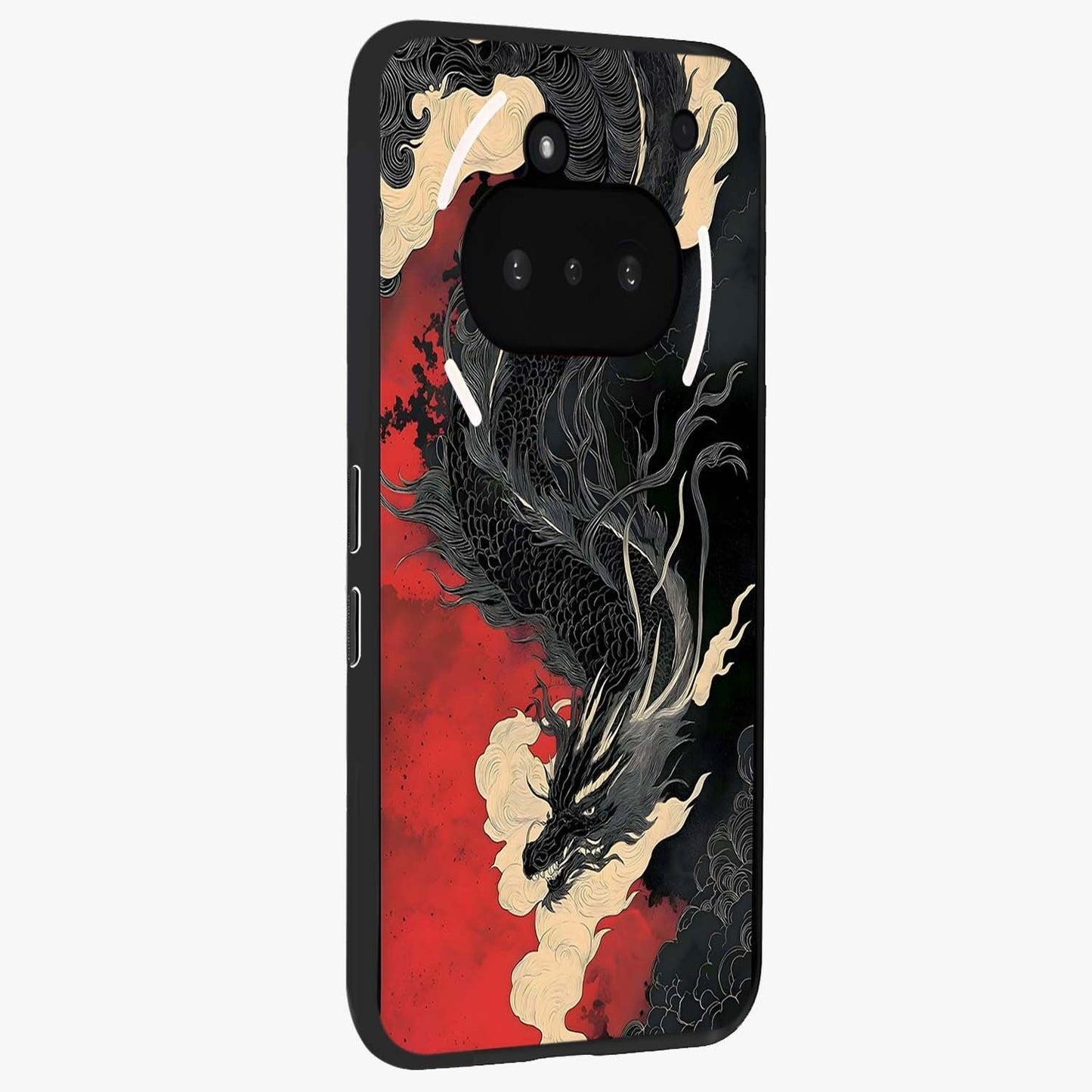 Shadow Dragon Fury Glass Case upright view showcasing intense dragon artwork with dramatic shadow theme.