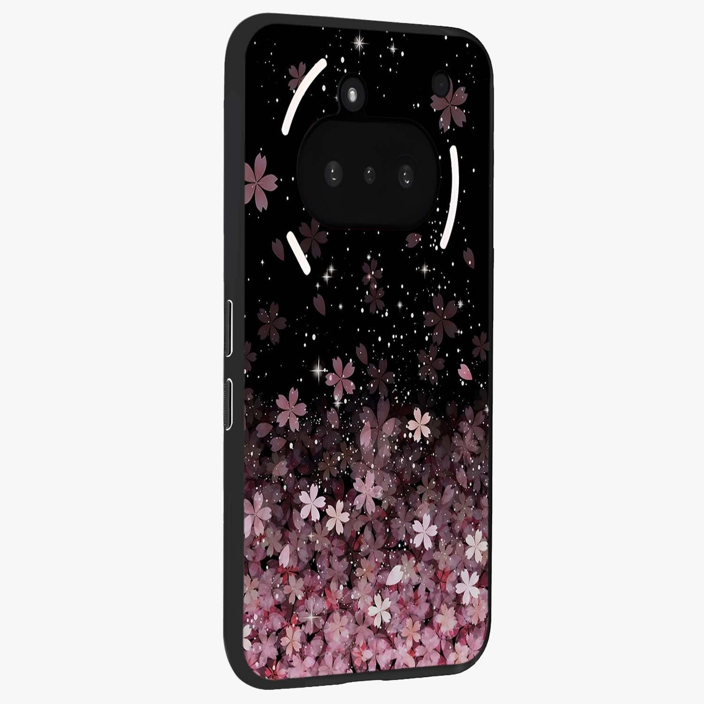 Small Starry Flowers Glass Case upright view showcasing charming floral artwork with dreamy starry theme.