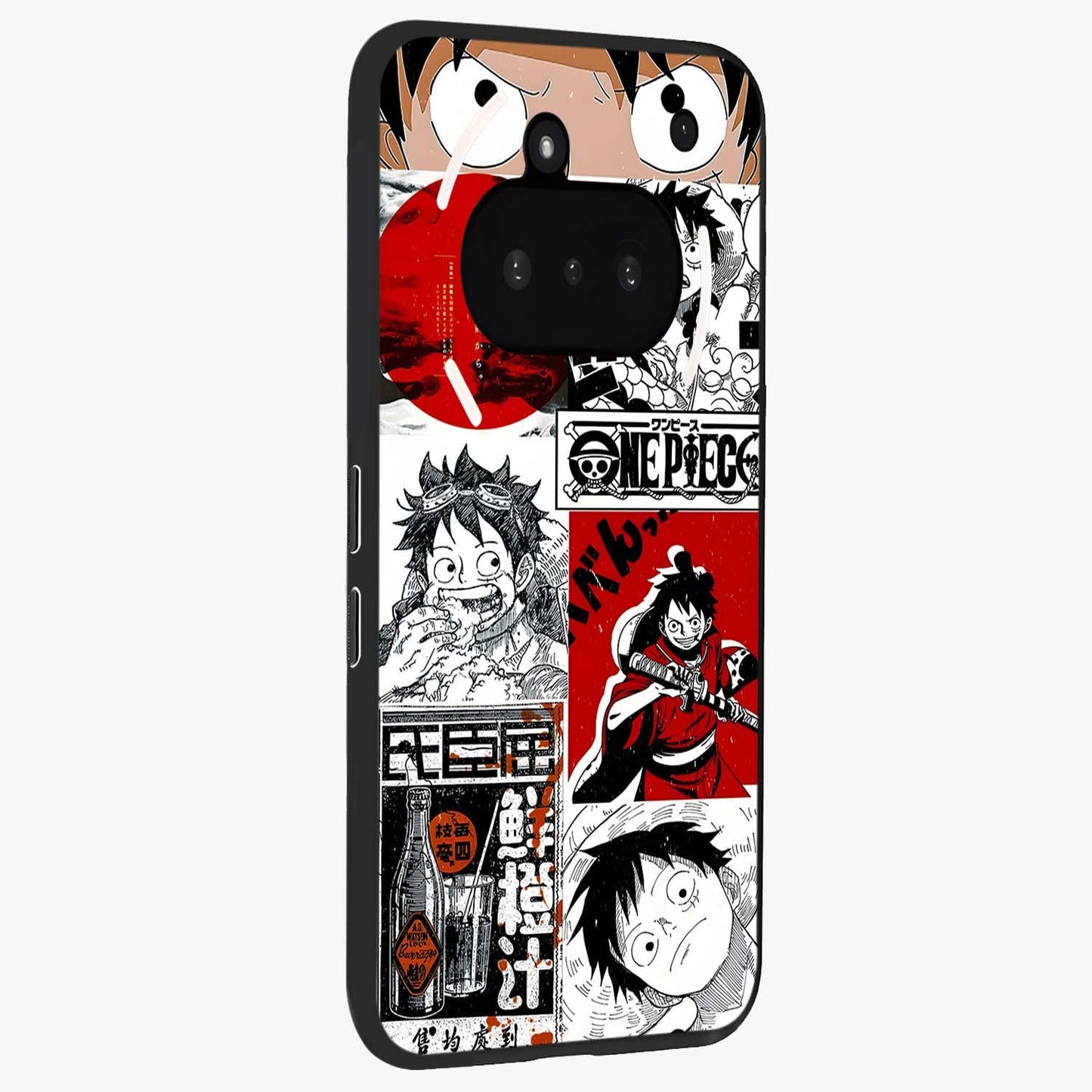 Strawhat Chaos Panels Glass Case upright view showcasing energetic anime artwork with bold adventure theme.