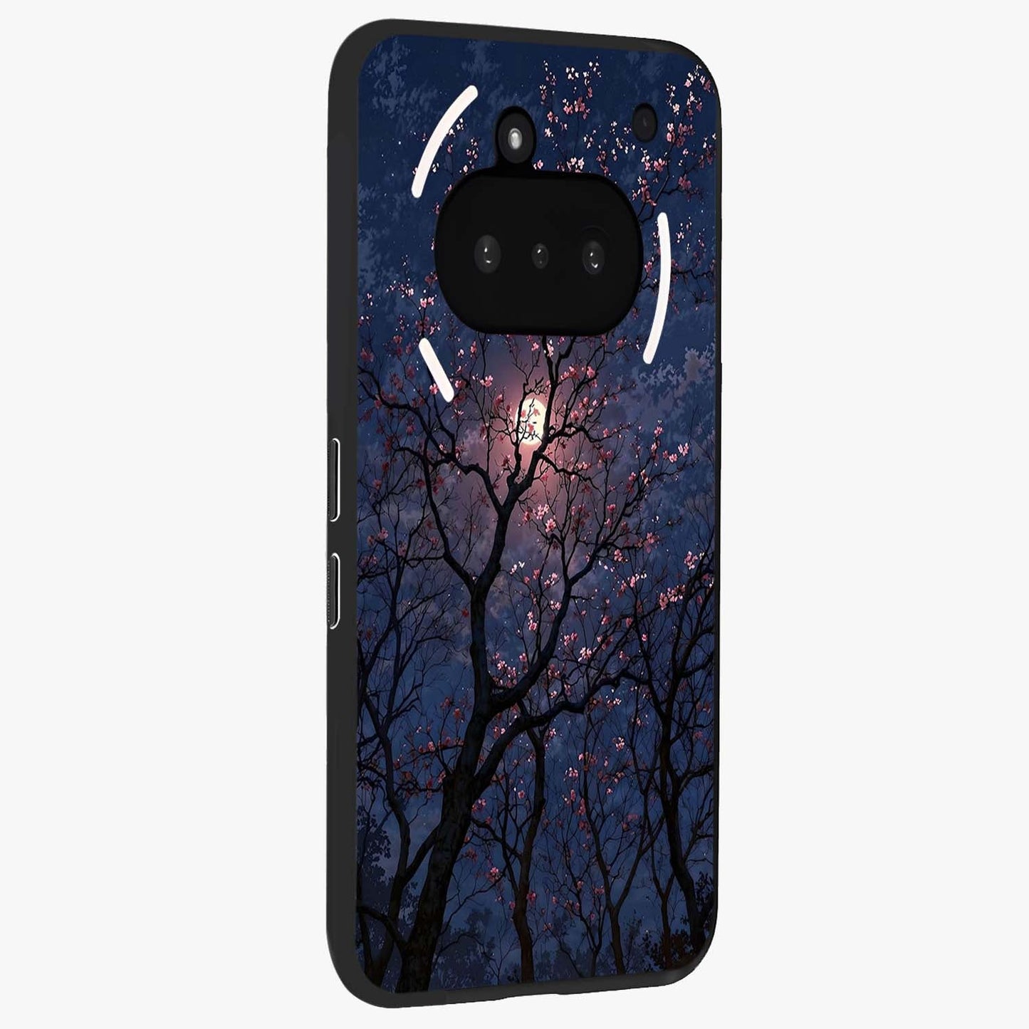 Twilight Sakura Serenade Glass Case upright view showcasing beautiful cherry blossom artwork with serene evening theme.