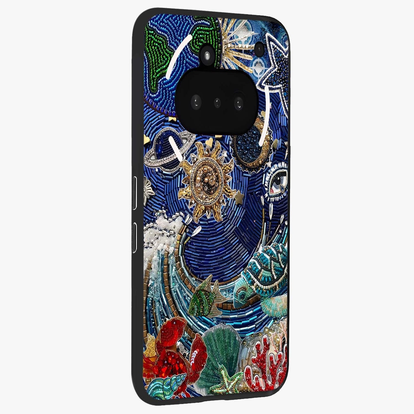 Universe Underwater Spark Glass Case upright view showcasing magical underwater galaxy artwork with vibrant cosmic theme.