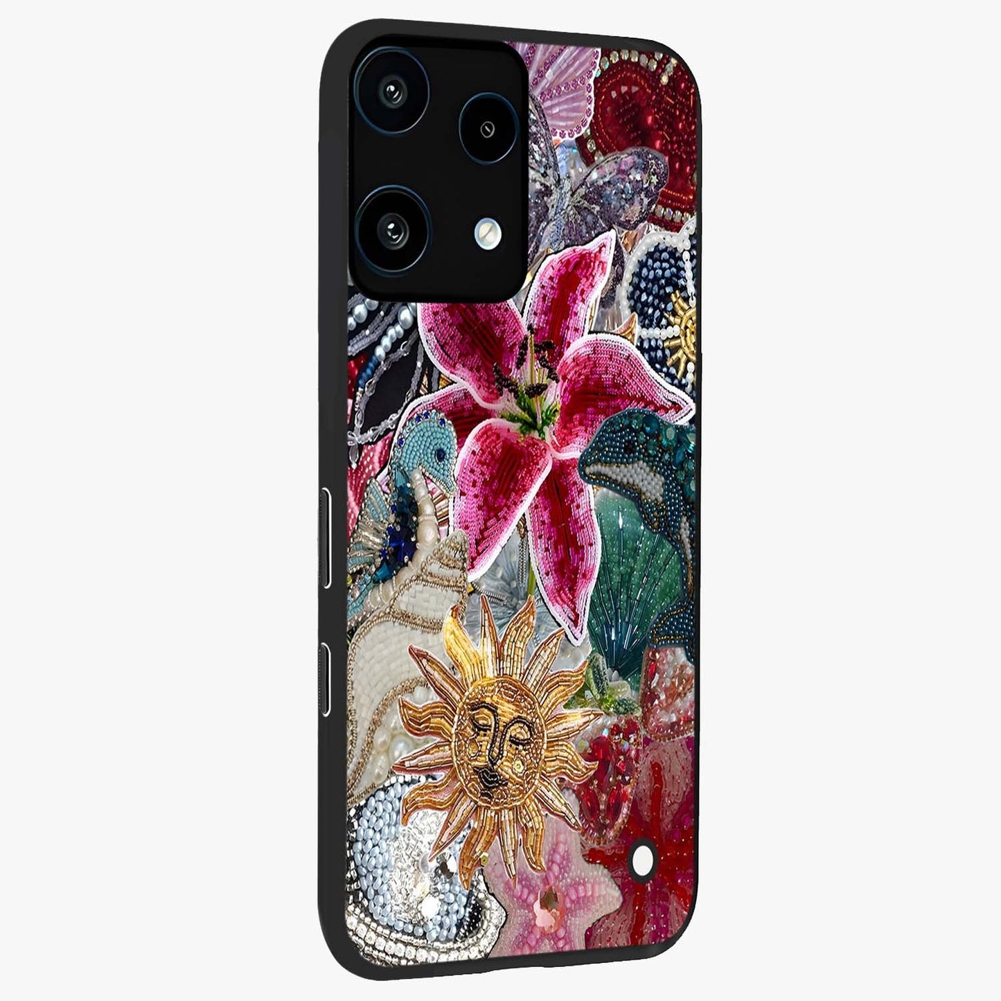 Beaded Garden Fantasy Glass Case upright view showcasing whimsical garden aesthetic with artistic bead details.
