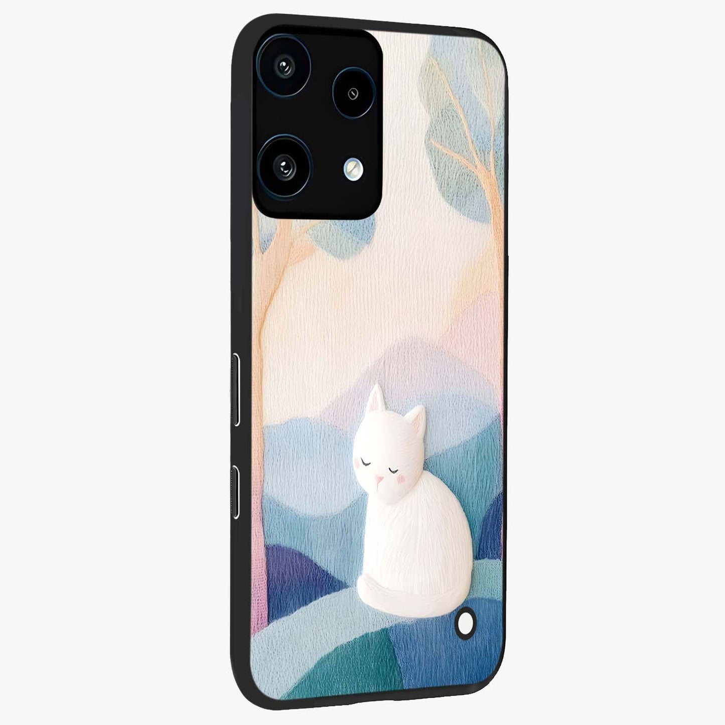 Cotton Dream Cat Glass Case upright view showcasing charming cat artwork with cozy dreamy theme.