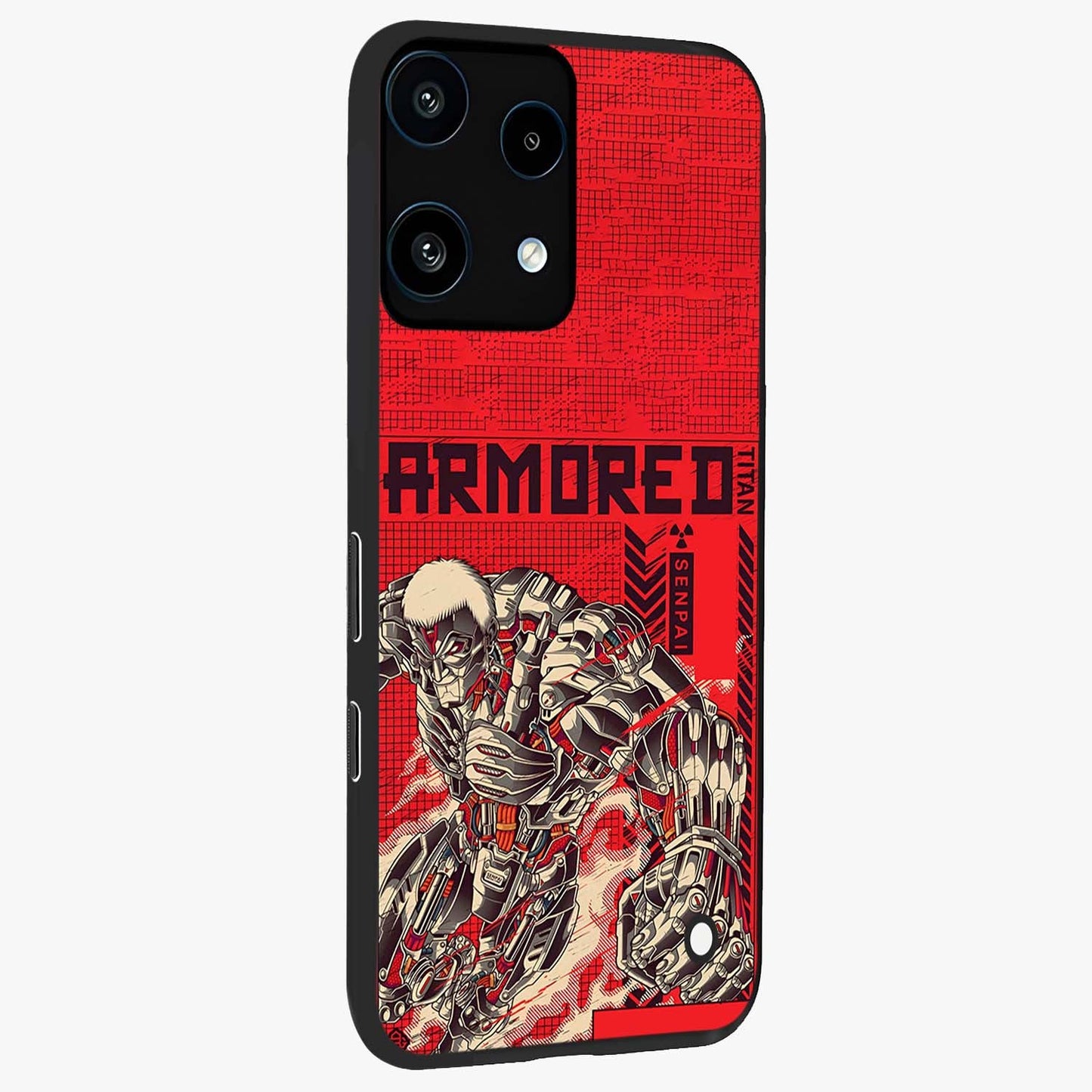 Crimson Mecha Titan Glass Case upright view showcasing dynamic robotic titan design with sci-fi inspired theme.