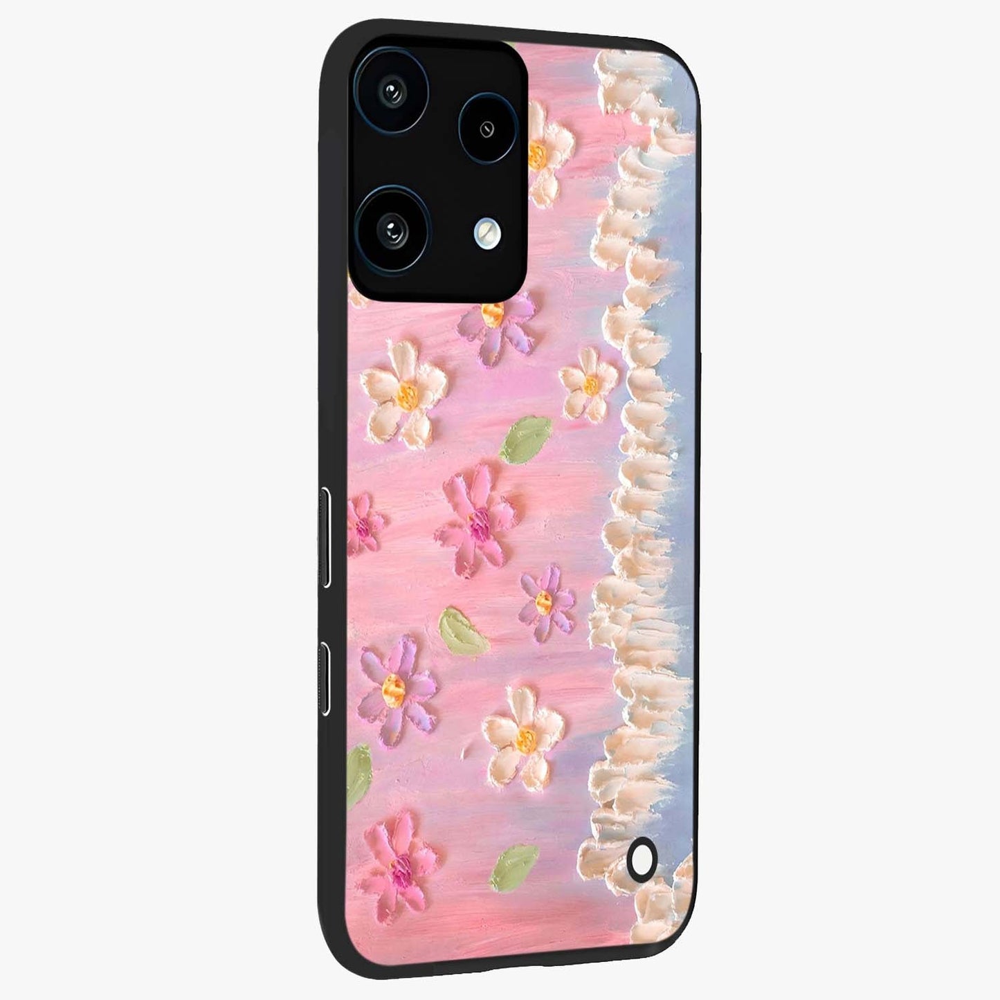 Dreamy Painted Garden Glass Case upright view showcasing vibrant floral garden artwork with artistic nature theme.