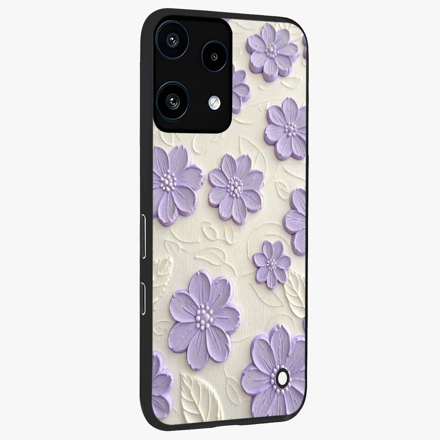 Floral Wall Art With Purple Flowers Glass Case upright view showcasing elegant purple flower artwork with decorative floral theme.