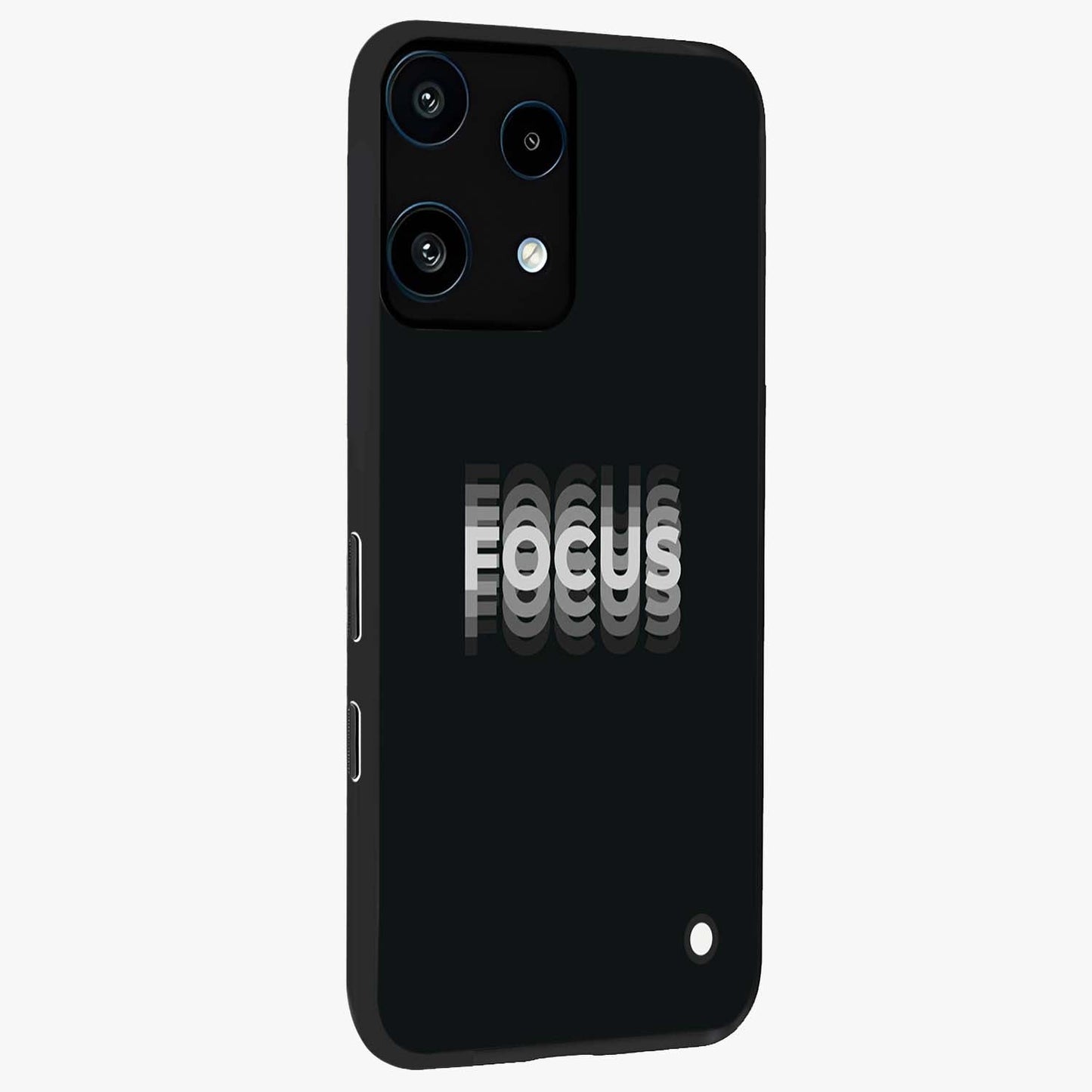 Focus Mode On Glass Case upright view showcasing strong typography statement with sleek motivational theme.