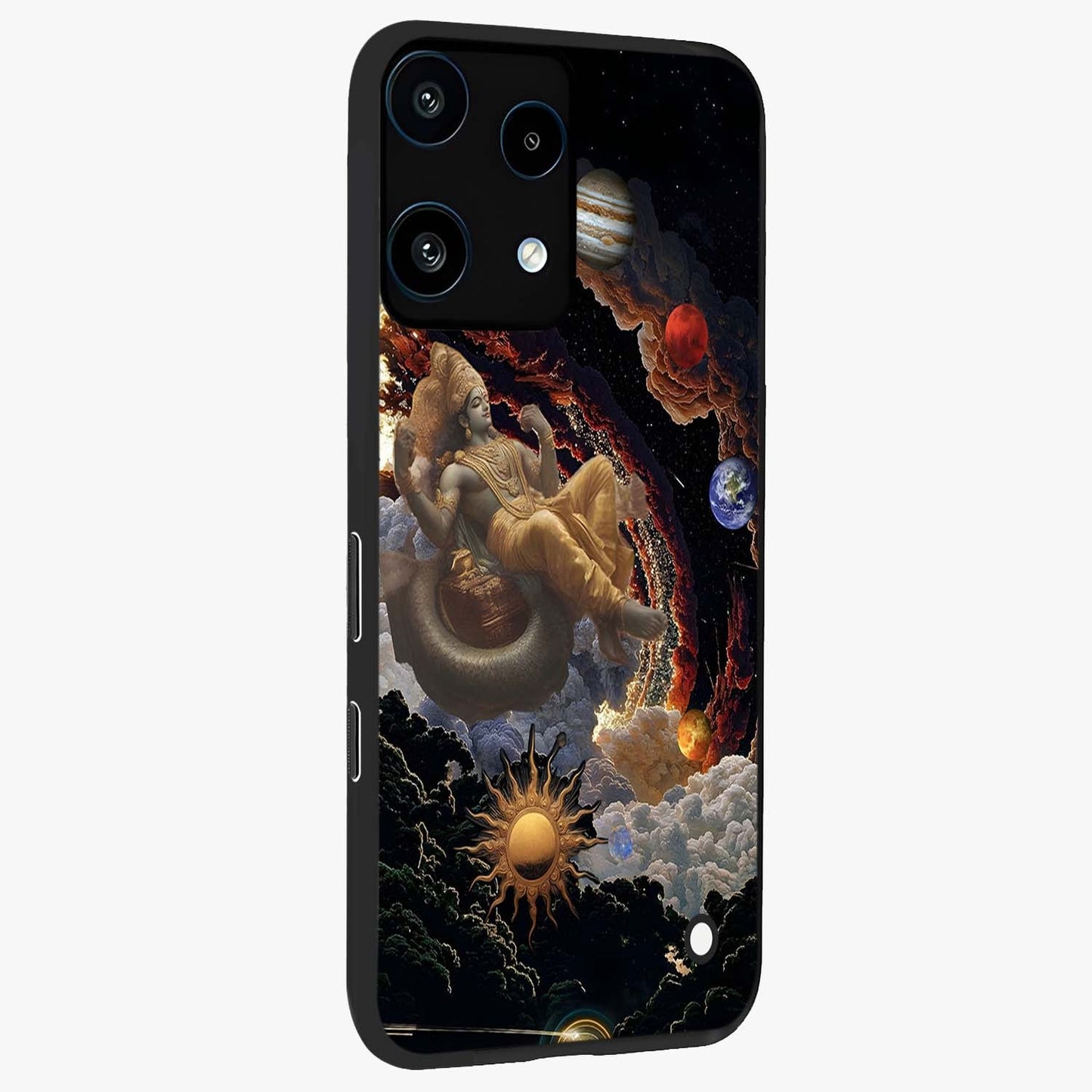 Galactic Divine God Glass Case upright view showcasing mystical divine artwork with dramatic cosmic theme.