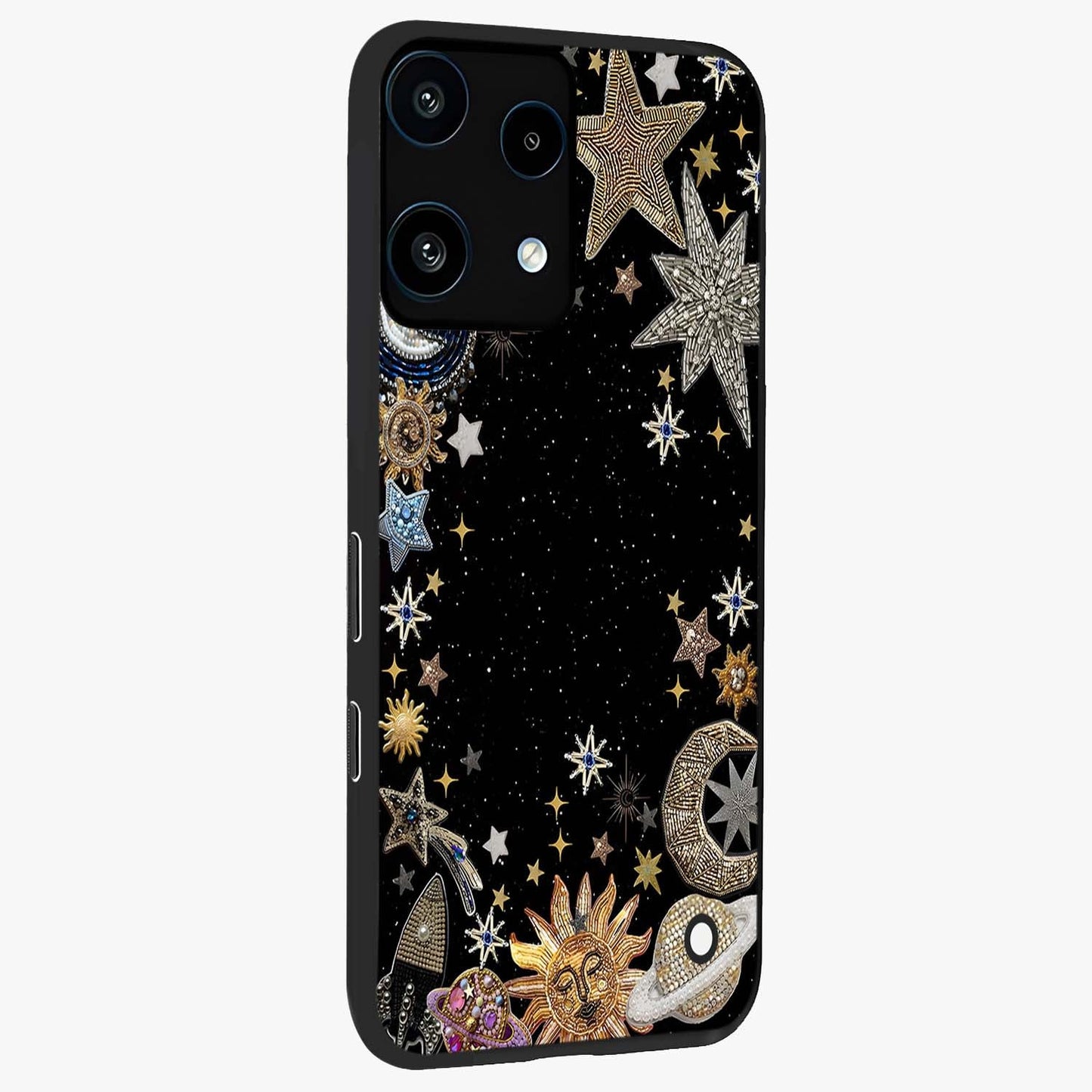 Galactic Jewel Stars Glass Case upright view showcasing glittering star jewel artwork with vibrant galaxy theme.